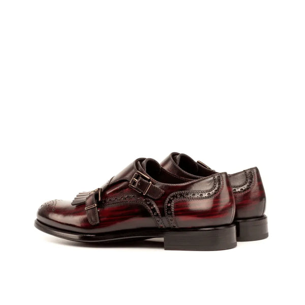 Burgundy leather monk strap shoes from Amina Kiltie Womens collection in patina finish