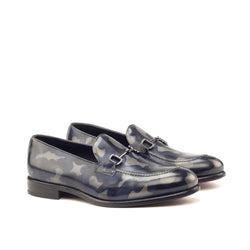 Camouflage patterned leather loafers by Andrew Camo Patina, elegant and stylish footwear