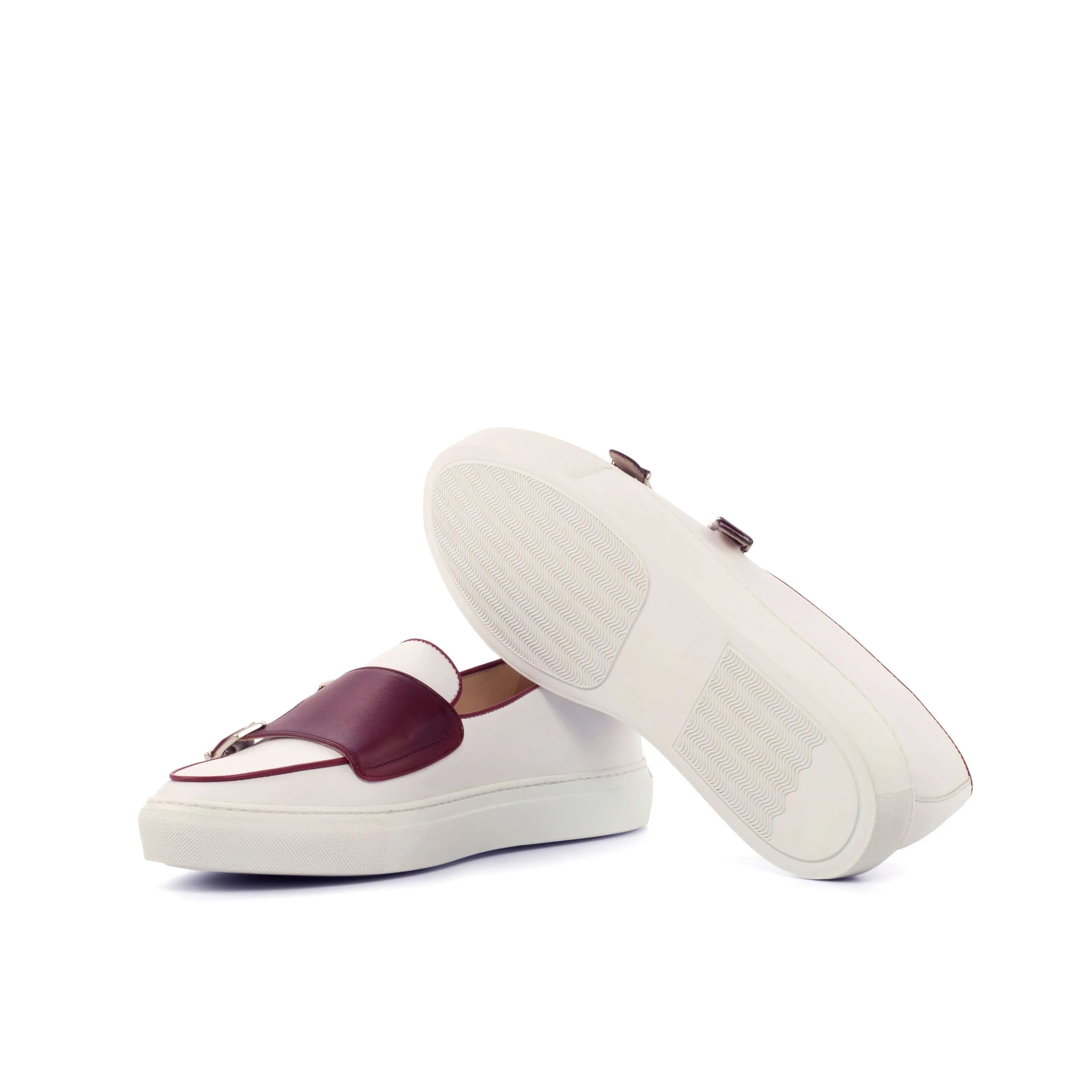White and burgundy Nappa leather Andrew81 monk sneaker with double monk straps