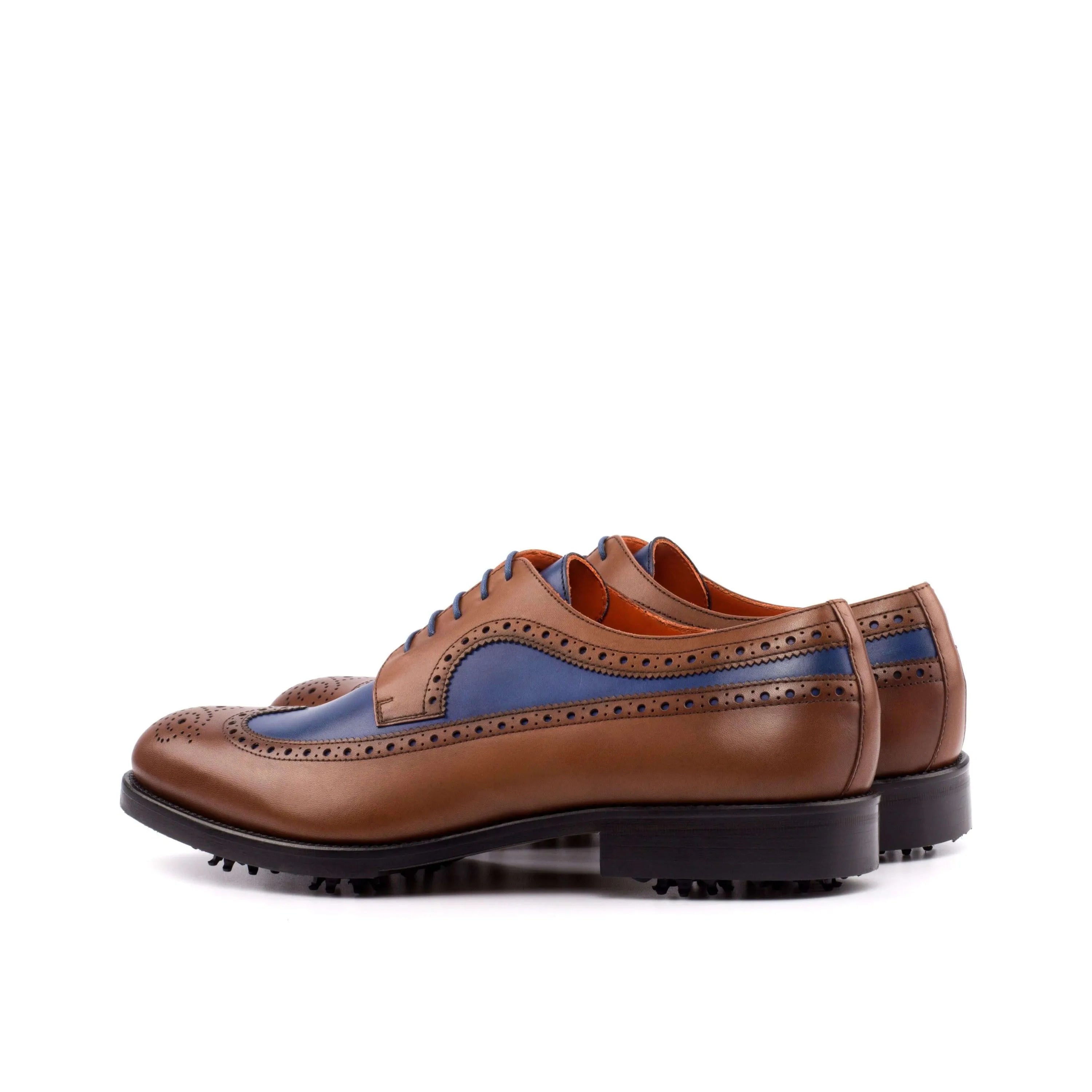 Brown and blue leather Andy Longwing Blucher golf shoes for stylish performance