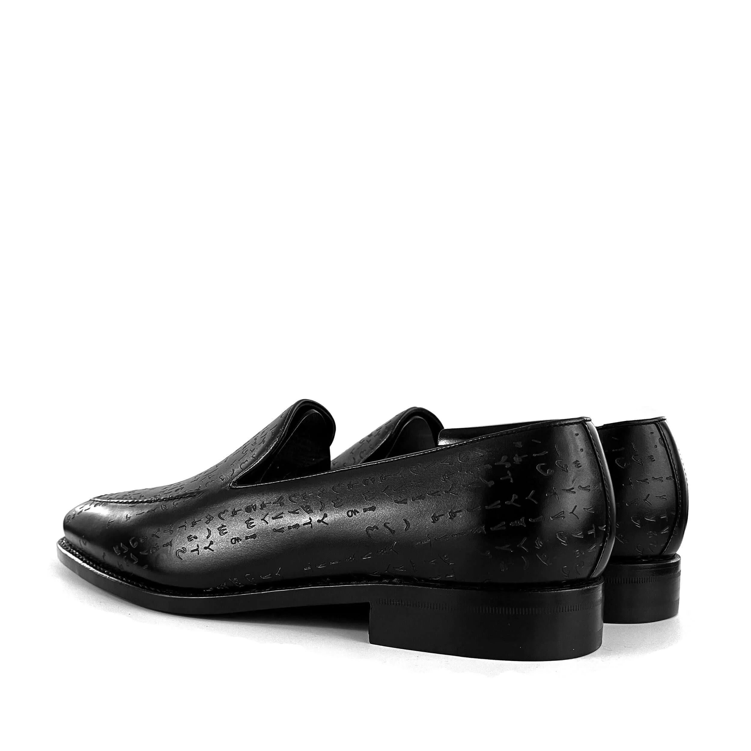 Black leather loafers from the Arabic Matrix Loafers collection made with Italian crust leather