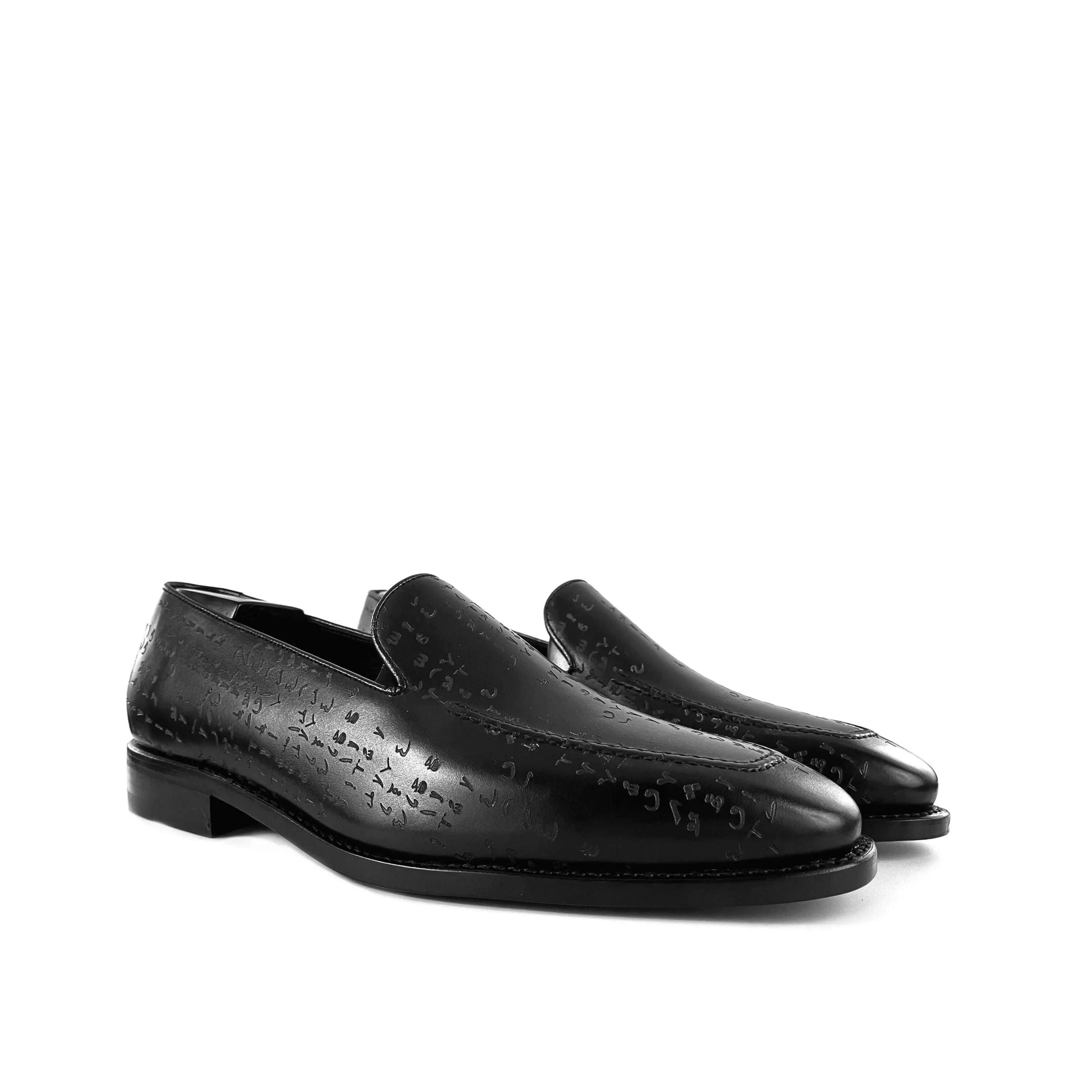 Black leather Arabic Matrix Loafers featuring Goodyear welted construction and Italian crust leather