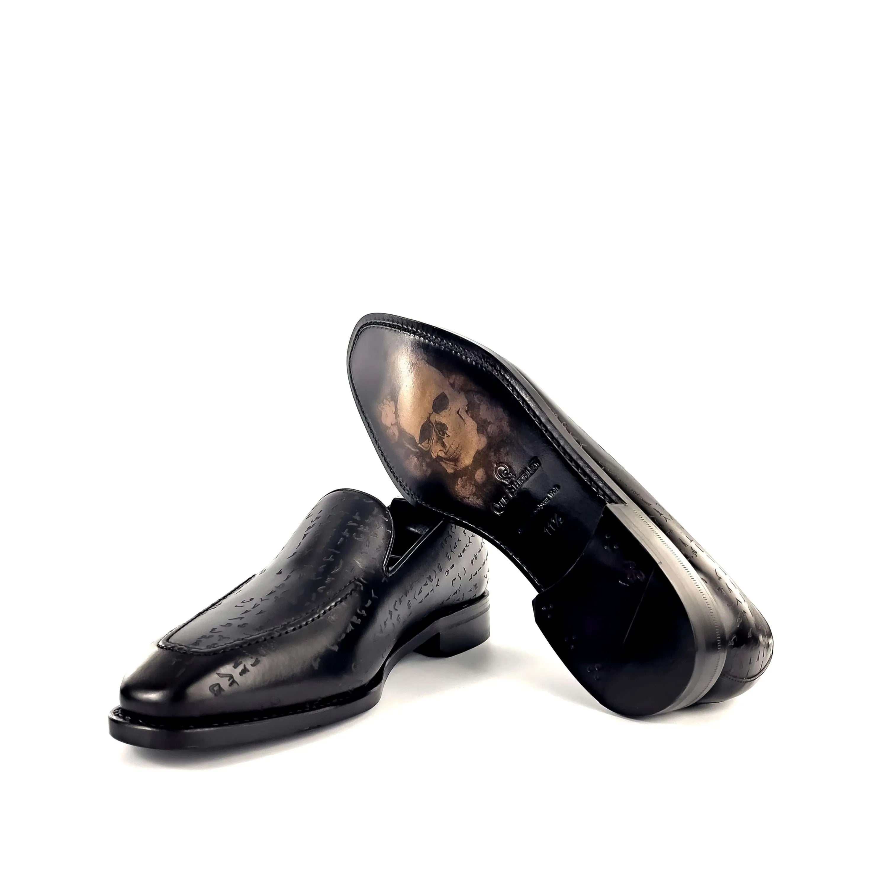 Black leather Arabic Matrix Loafers showcasing Goodyear welted construction and Italian crust leather