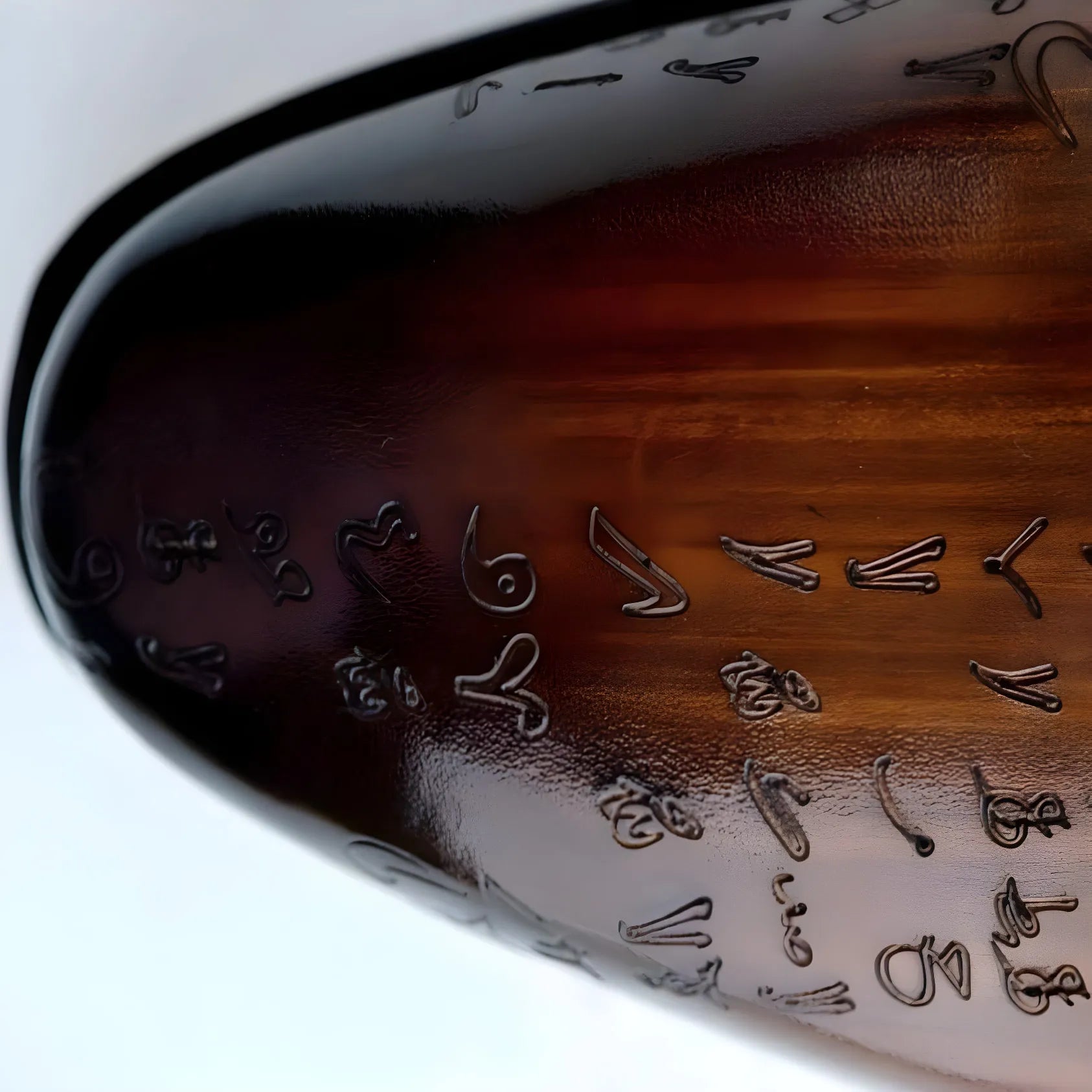 Brown glossy vessel with engraved symbols from Arabic Matrix Patina Wholecut Shoes