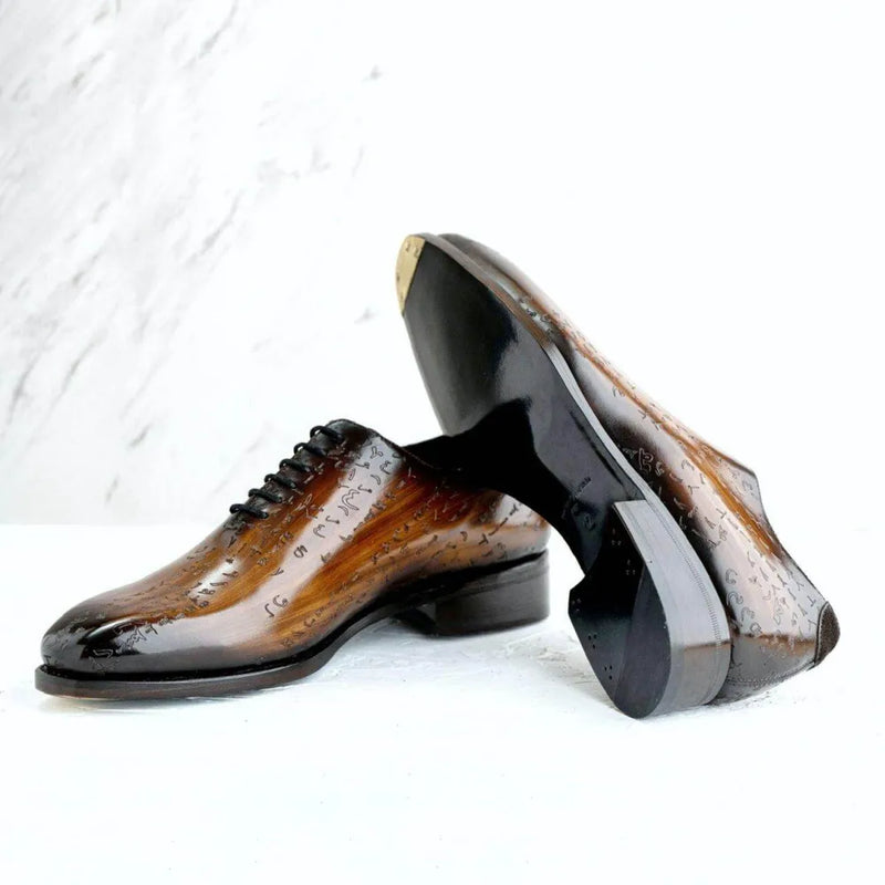 Brown leather dress shoes, Arabic Matrix Patina Wholecut crafted from Italian crust leather