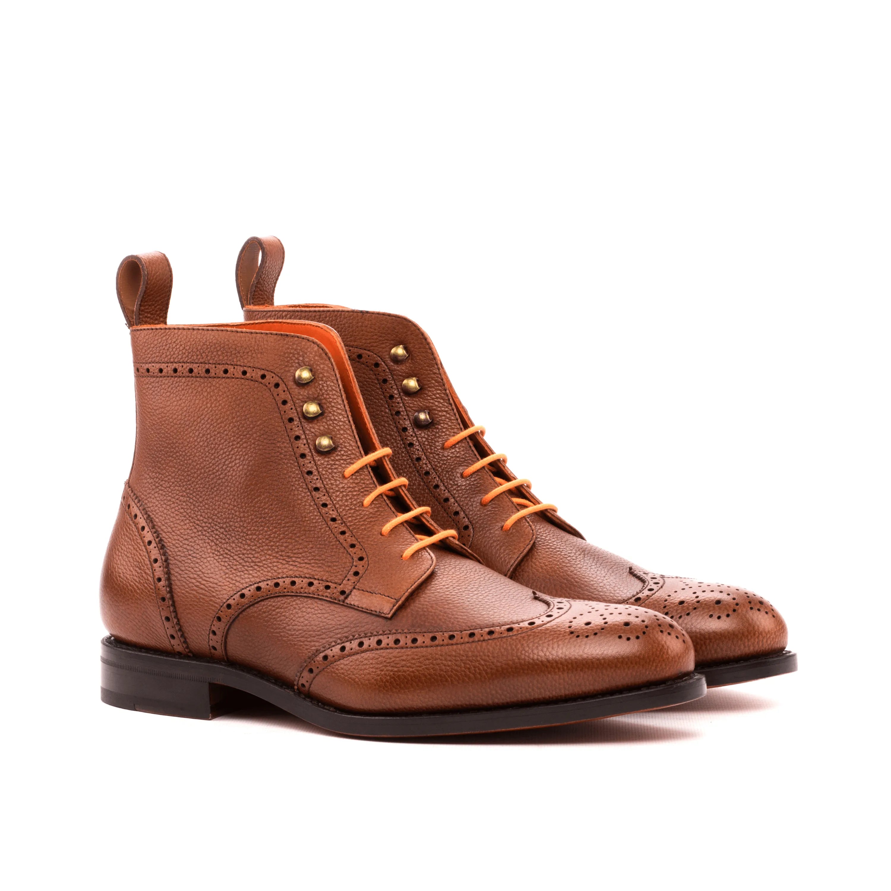 Brown leather wingtip Aram Military Brogue Boots, stylish and durable for any occasion