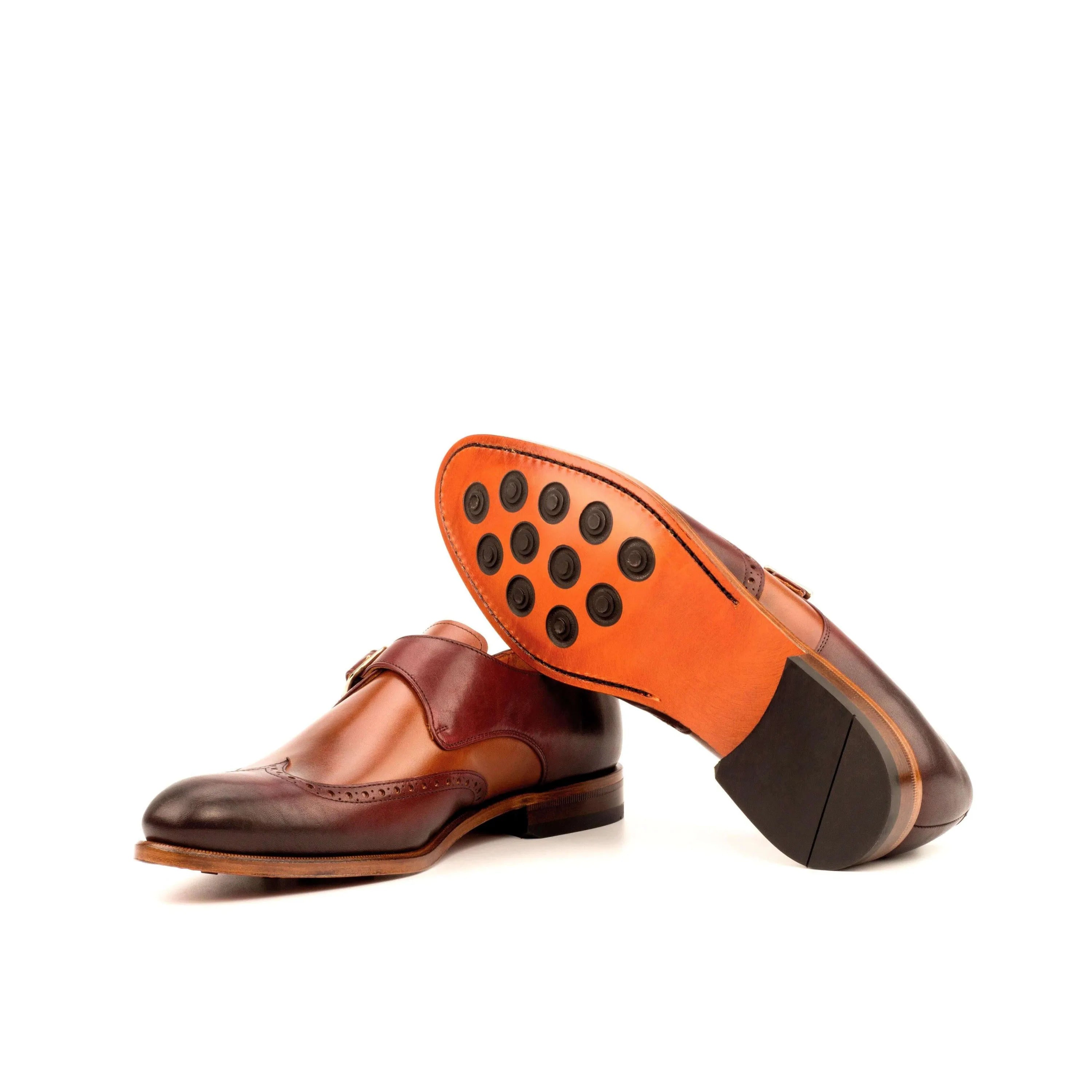 Two-toned leather Aranck Single Monk Shoes II featuring rounded toe design