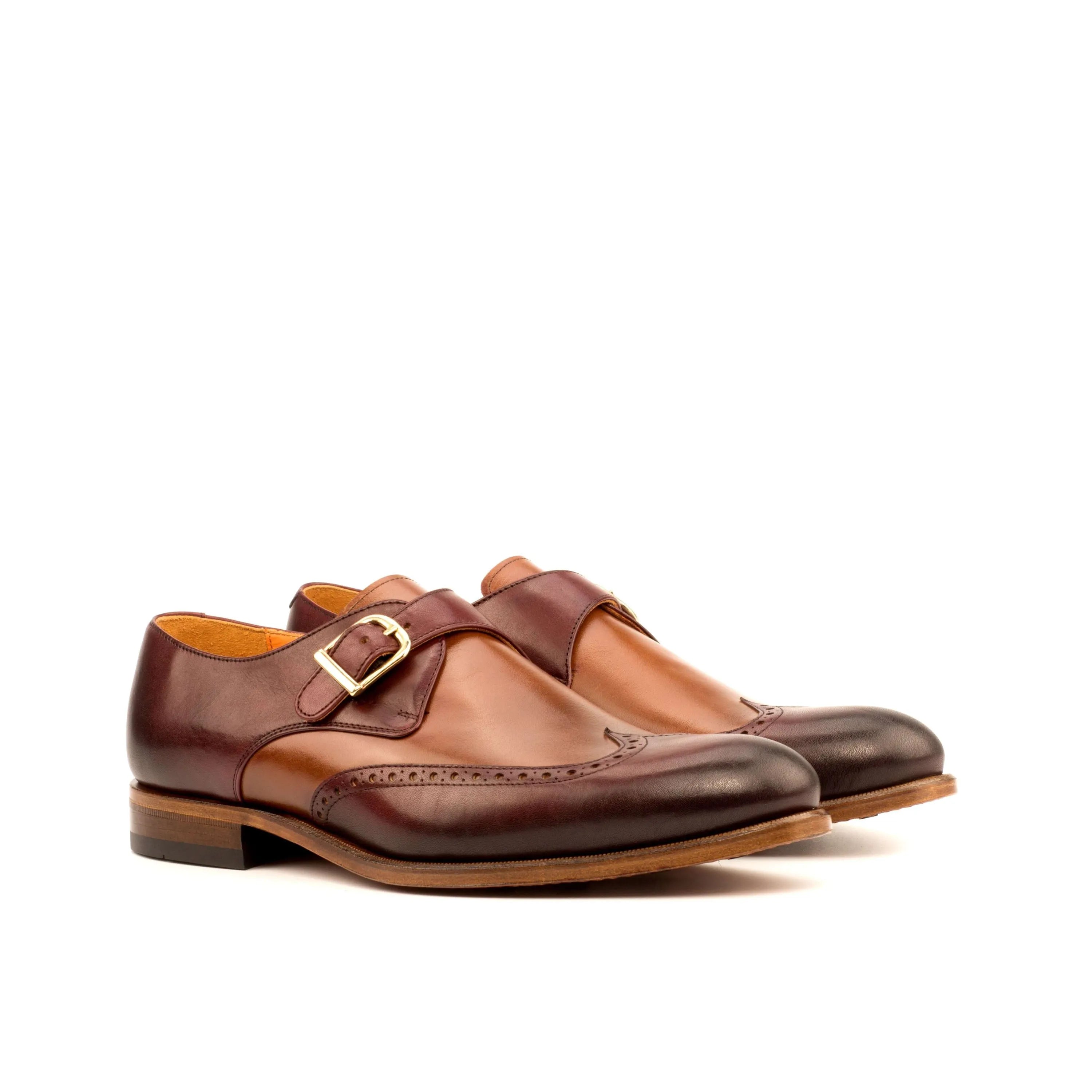Brown leather Aranck Single Monk shoes featuring a sleek monk strap design