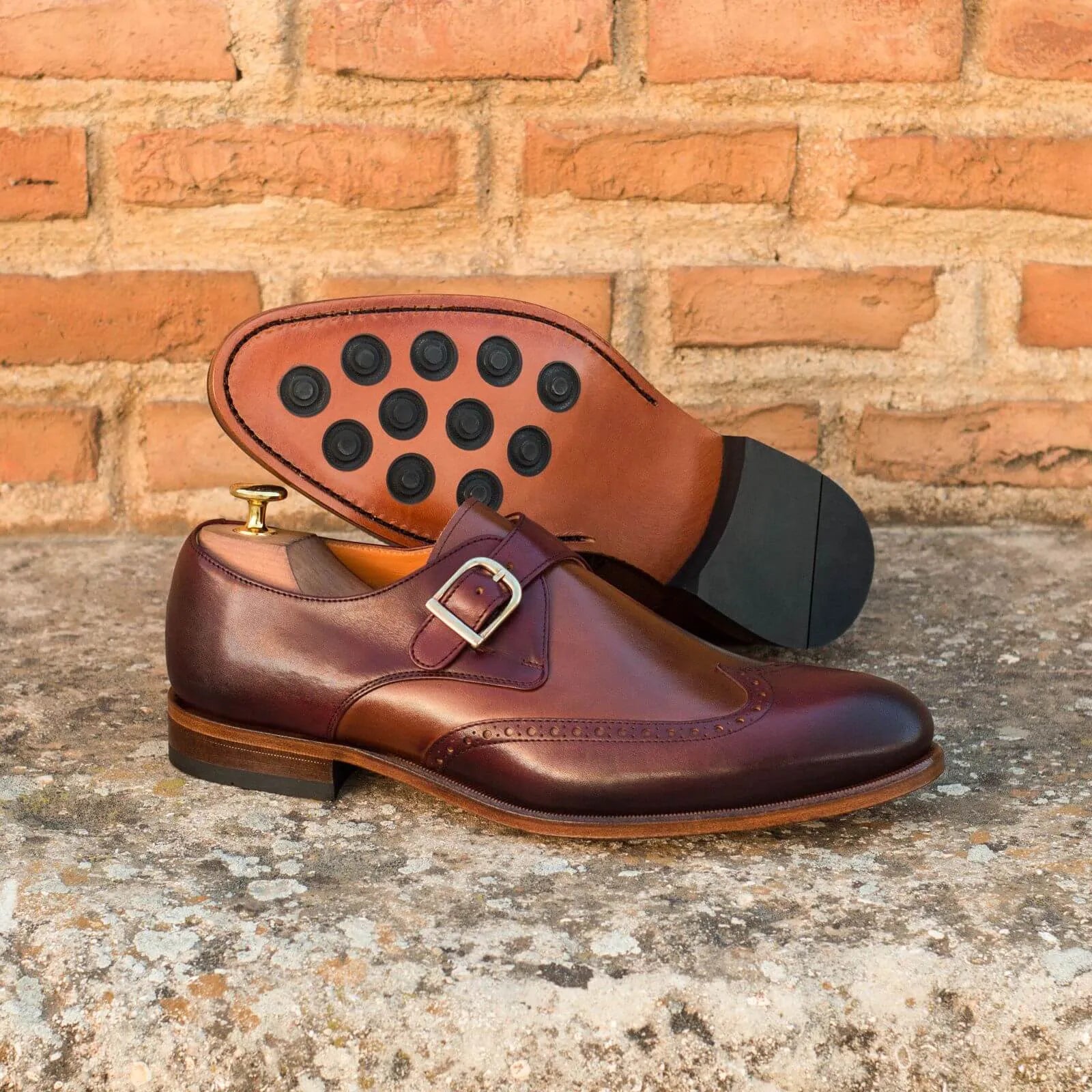 Burgundy leather Aranck Single Monk Shoes, perfect for formal and casual occasions