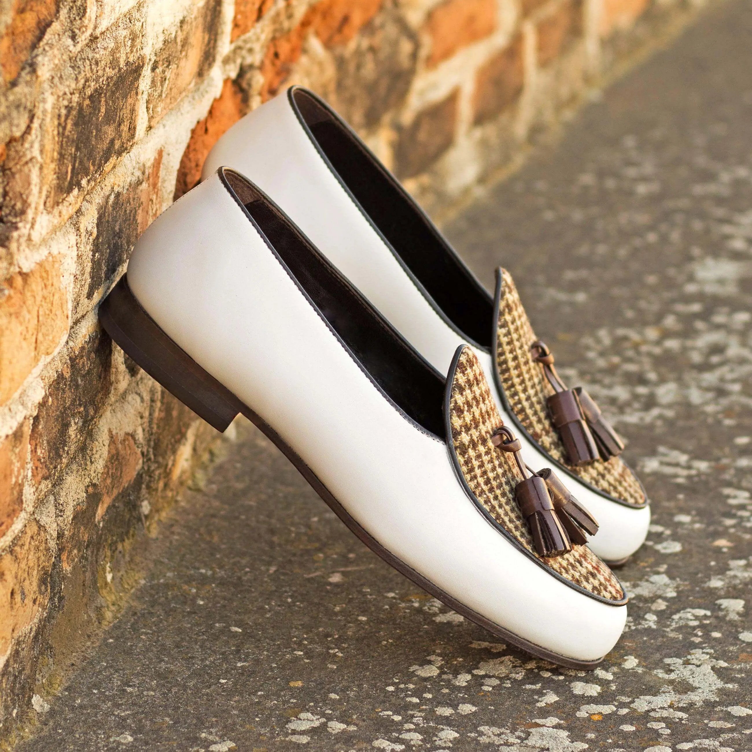 White leather tassel loafers from the Aristo Belgian Slipper II collection