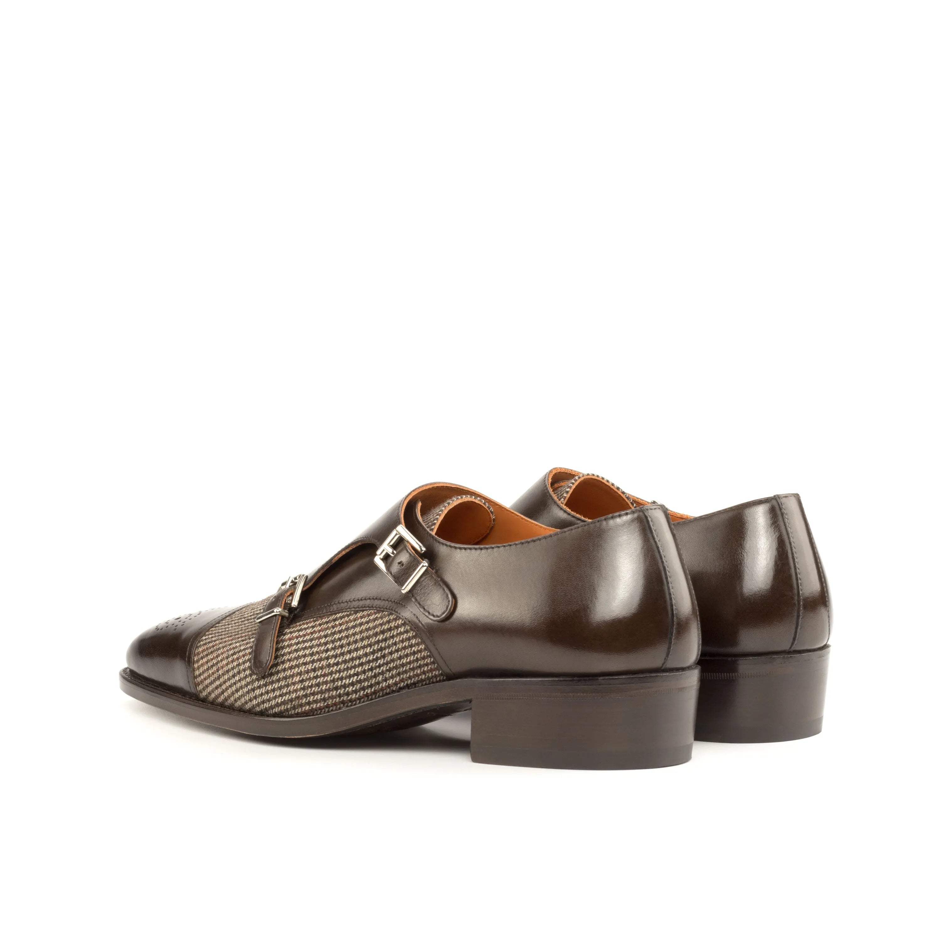 Brown leather and tweed Aristo Double Monk II double monk strap shoes for elegant style