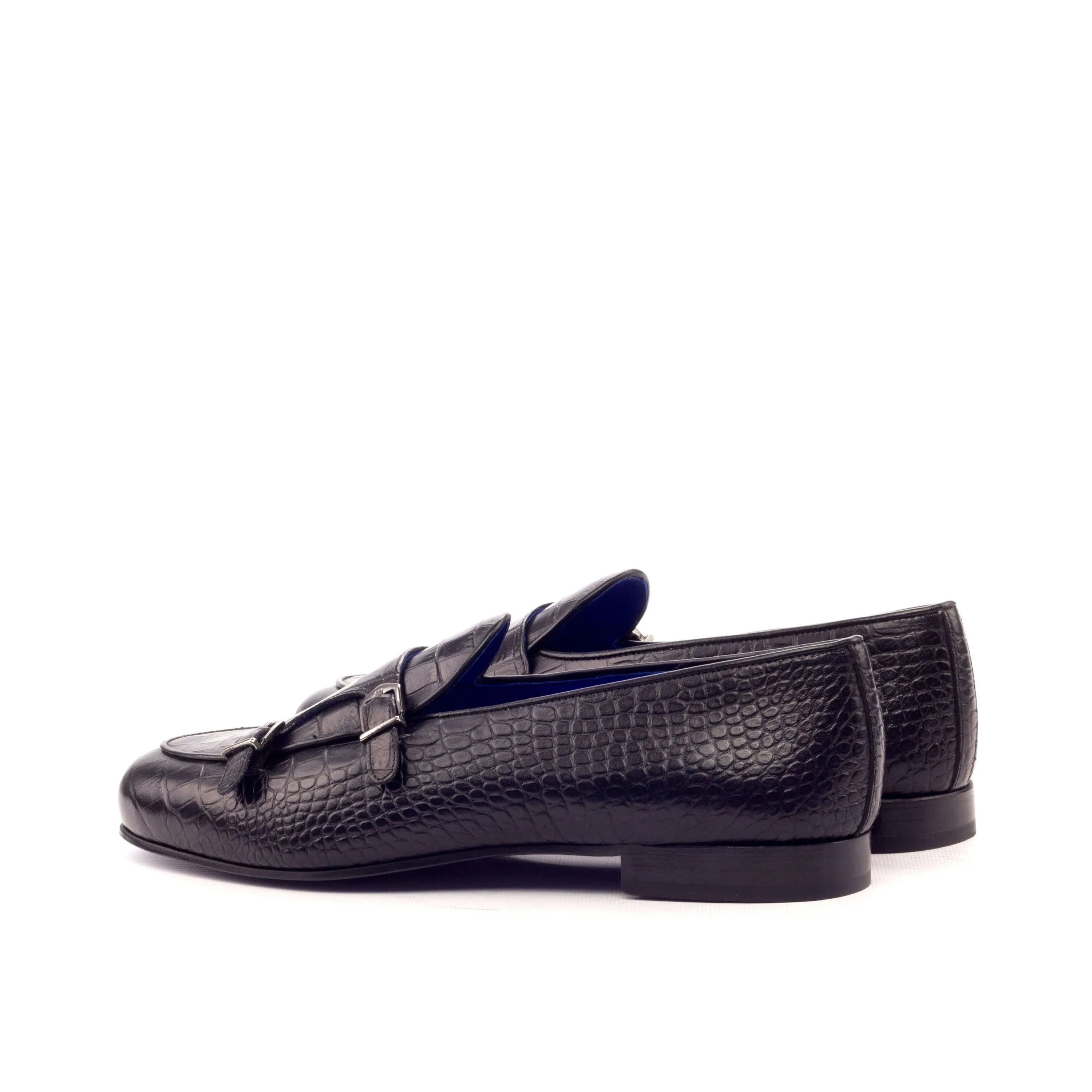 Black leather monk strap loafers from Asafa Belgian Monk Slipper II made of calf leather