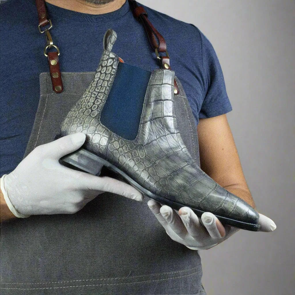 Gray crocodile-patterned Chelsea boot from the Ash Patina Chelsea collection