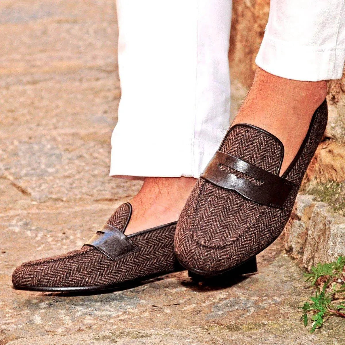 Herringbone tweed penny loafers from the Asher Wellington Slipon II collection