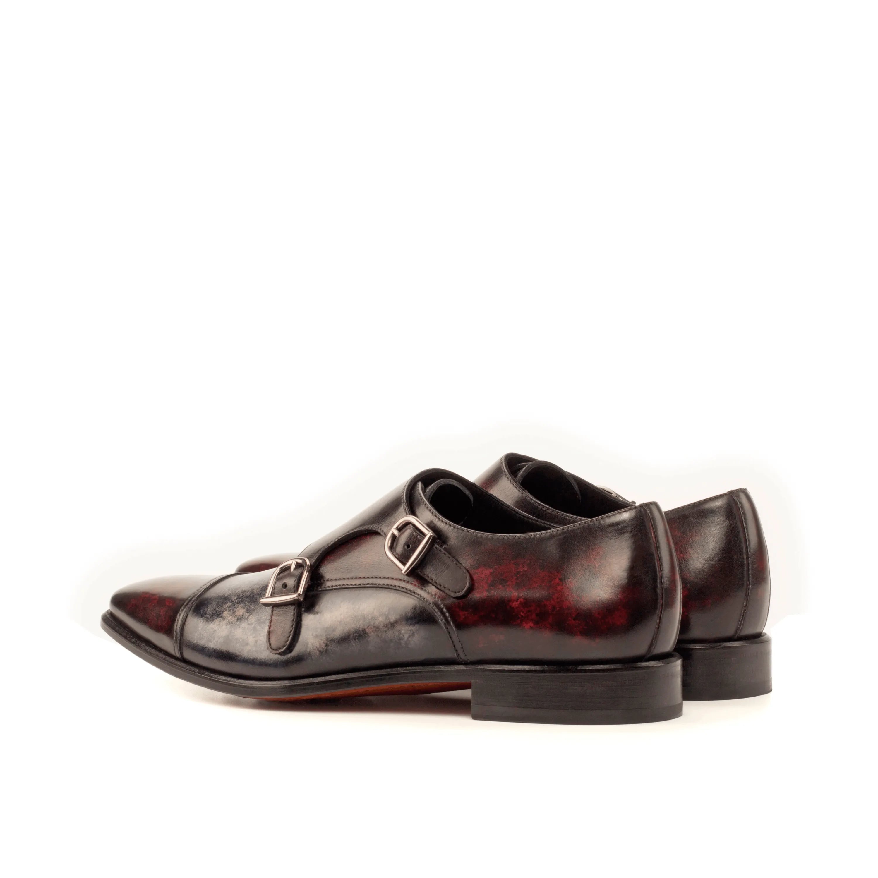 Burgundy leather ATL Double Monk Patina II shoes featuring a classic double monk strap design