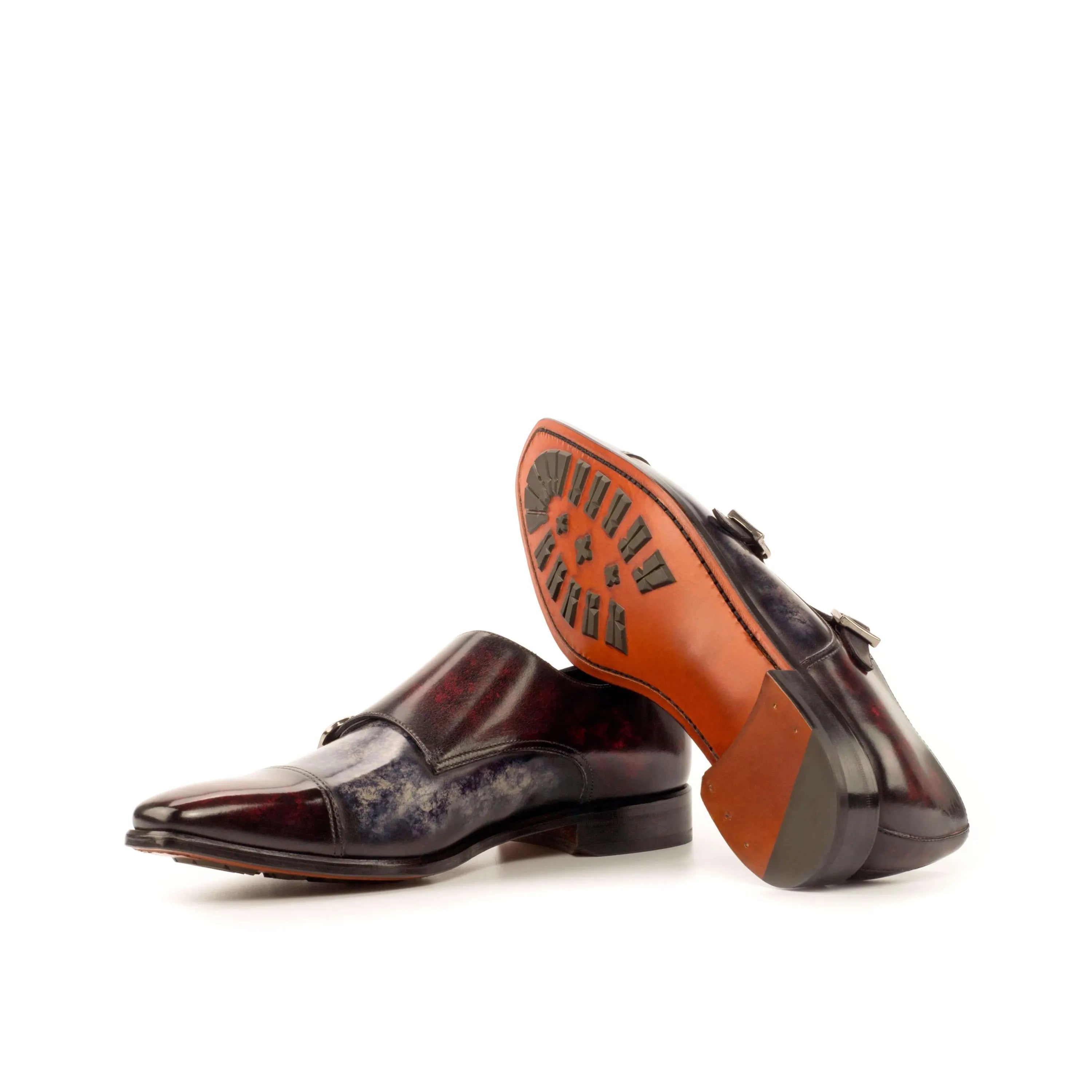 Burgundy leather ATL Double Monk Patina shoes featuring a stylish double monk strap design