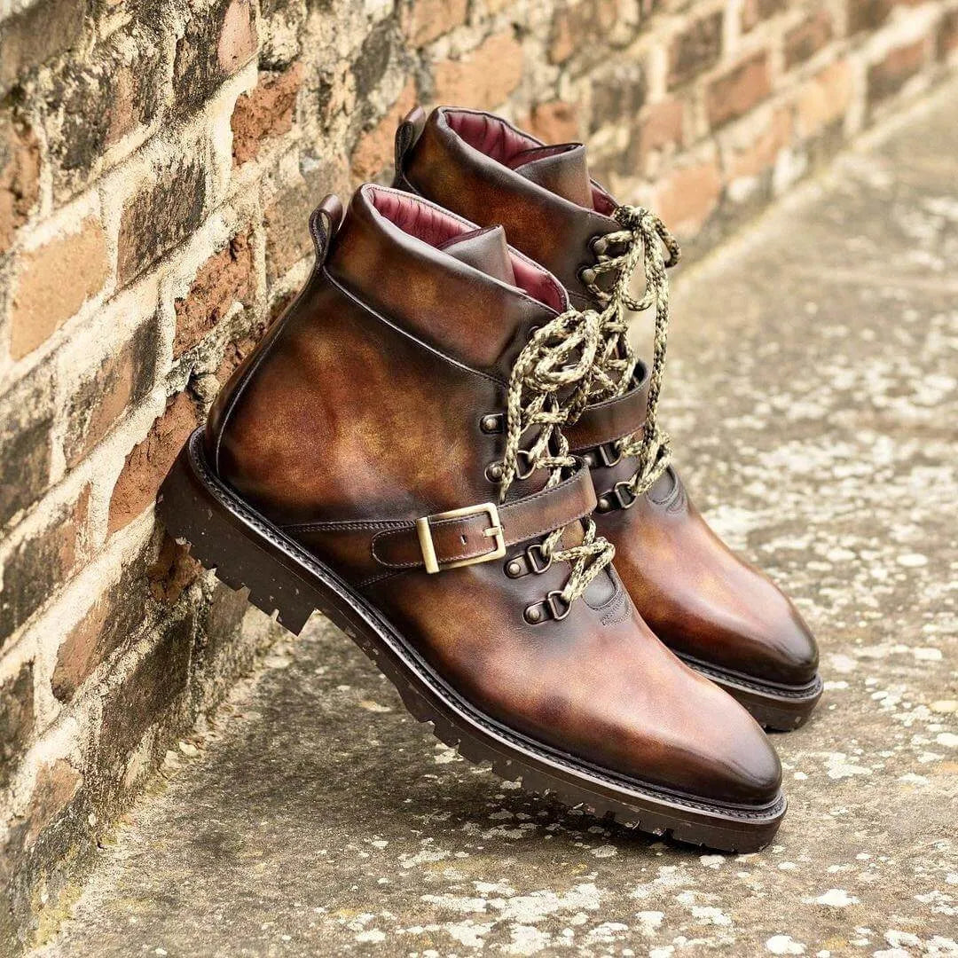 Brown Calf Leather Avarest Patina Hiking Boots ideal for outdoor adventures