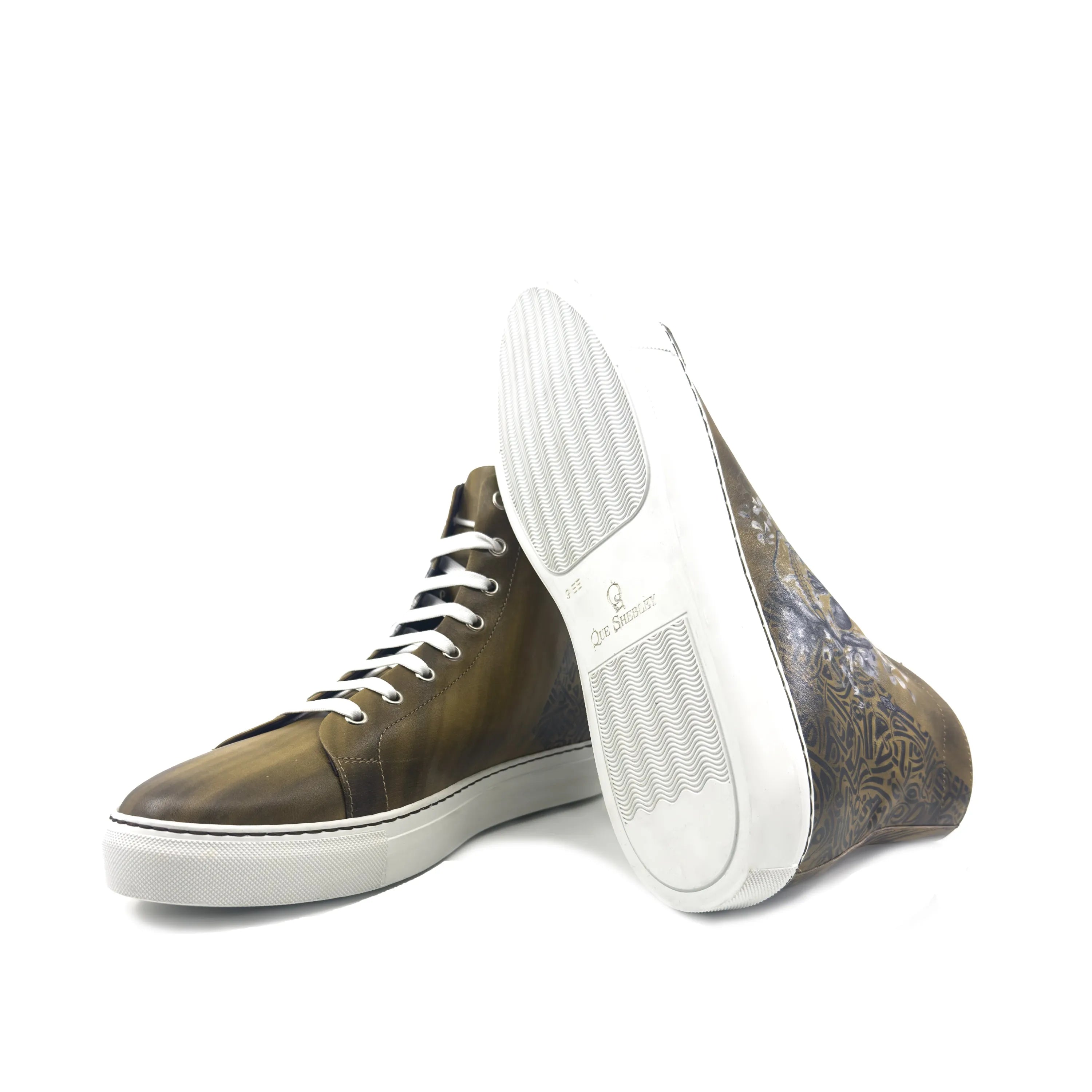 Olive green Awake Americana High Top Sneakers in calf leather, stylish sneaker boot