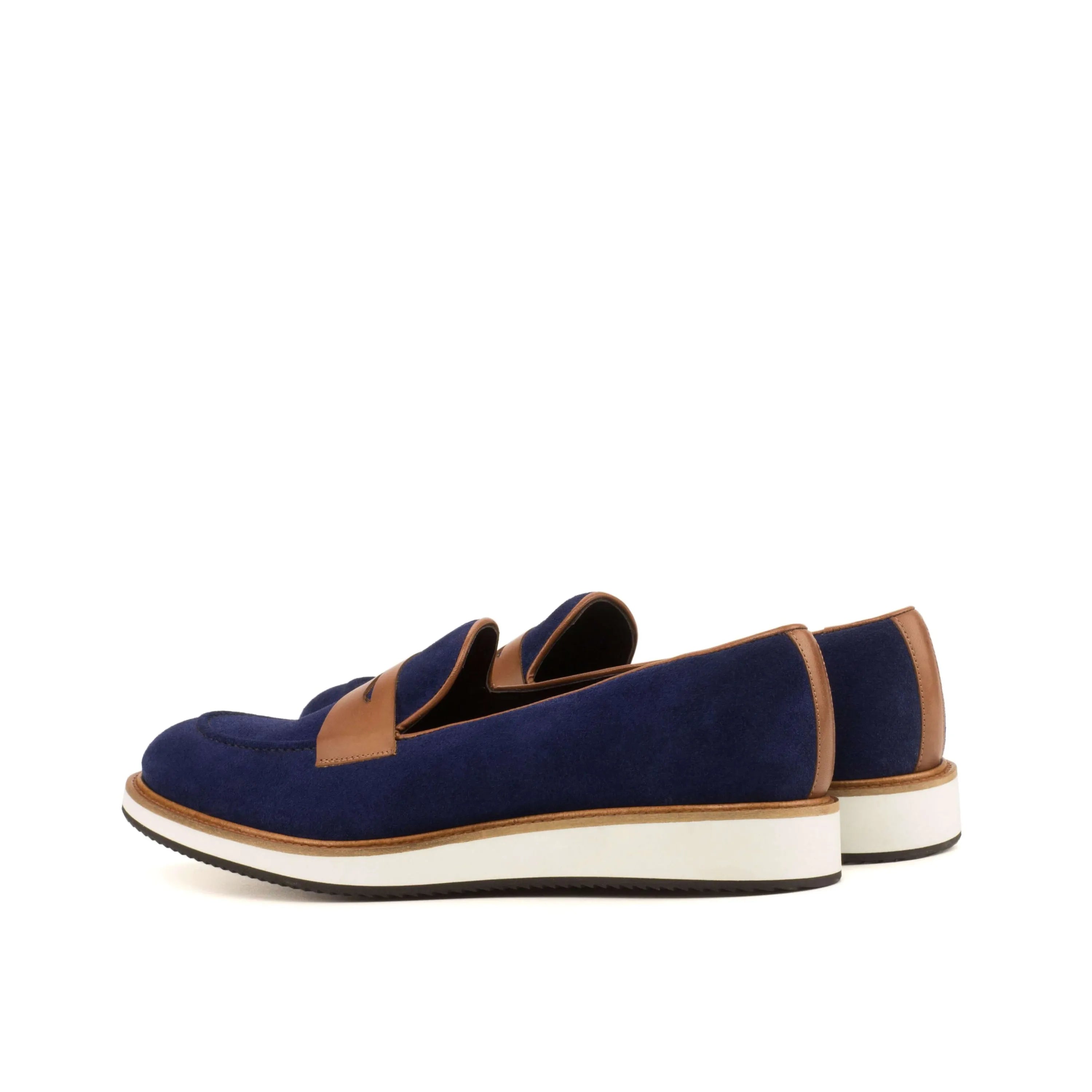 Navy and brown leather AZ05 Loafers, a stylish choice in luxury bespoke shoes for men