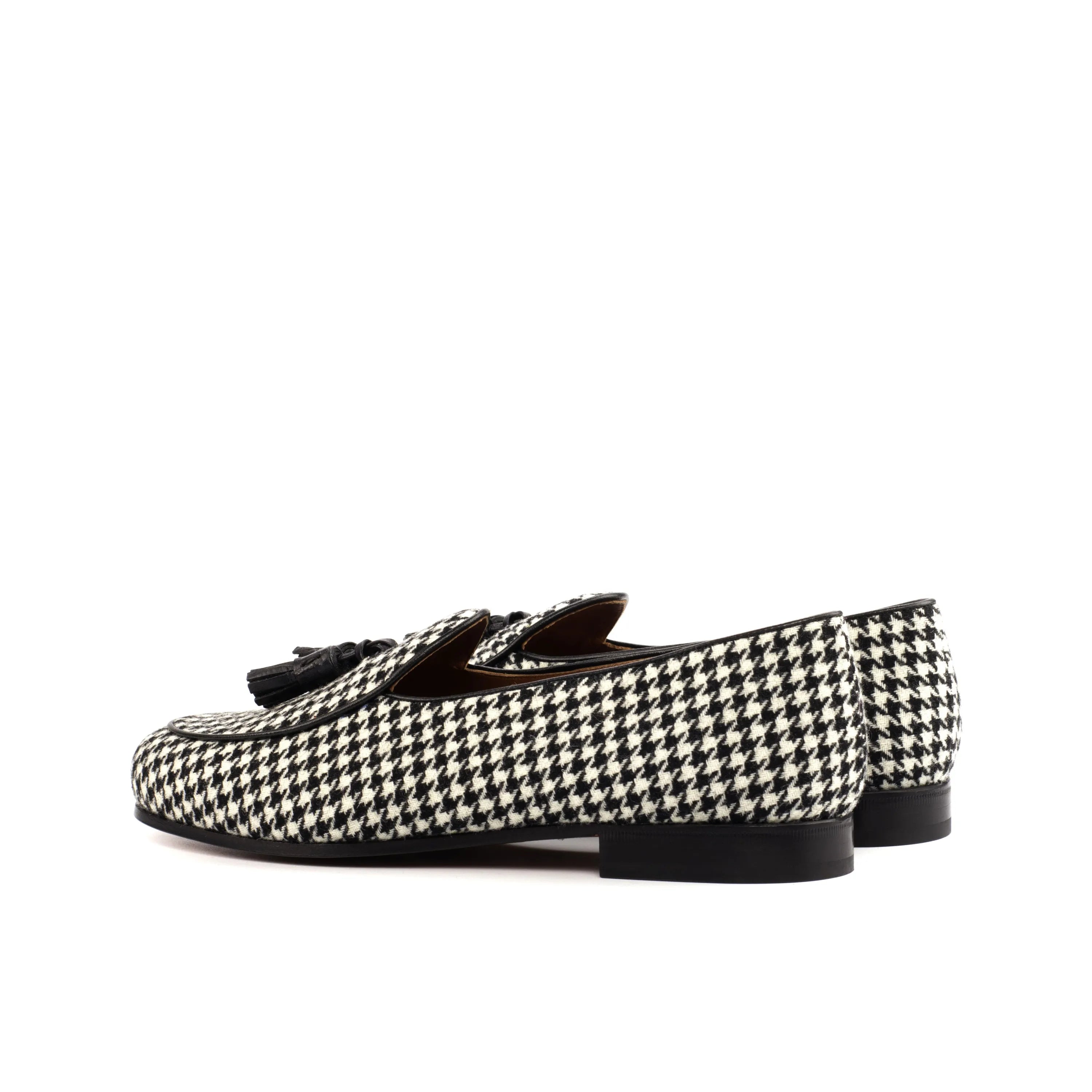 Houndstooth patterned tassel loafers in the Azar Belgian Slipper design