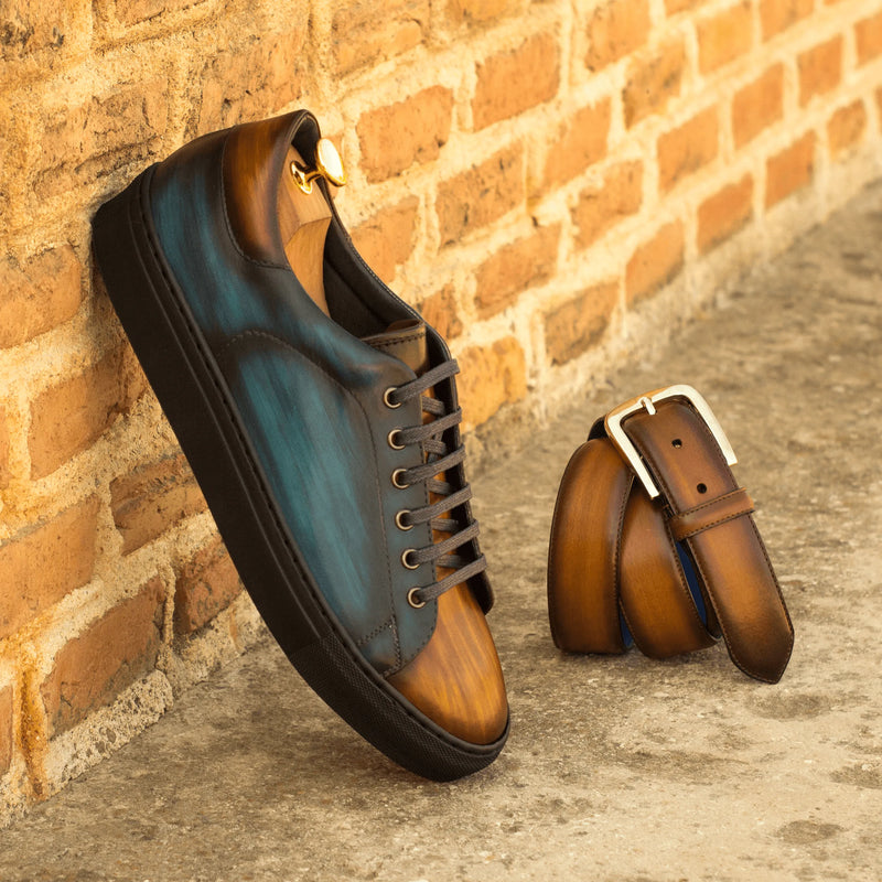 Two-toned leather Azat Trainer Patina Sneaker II with matching crust patina belt