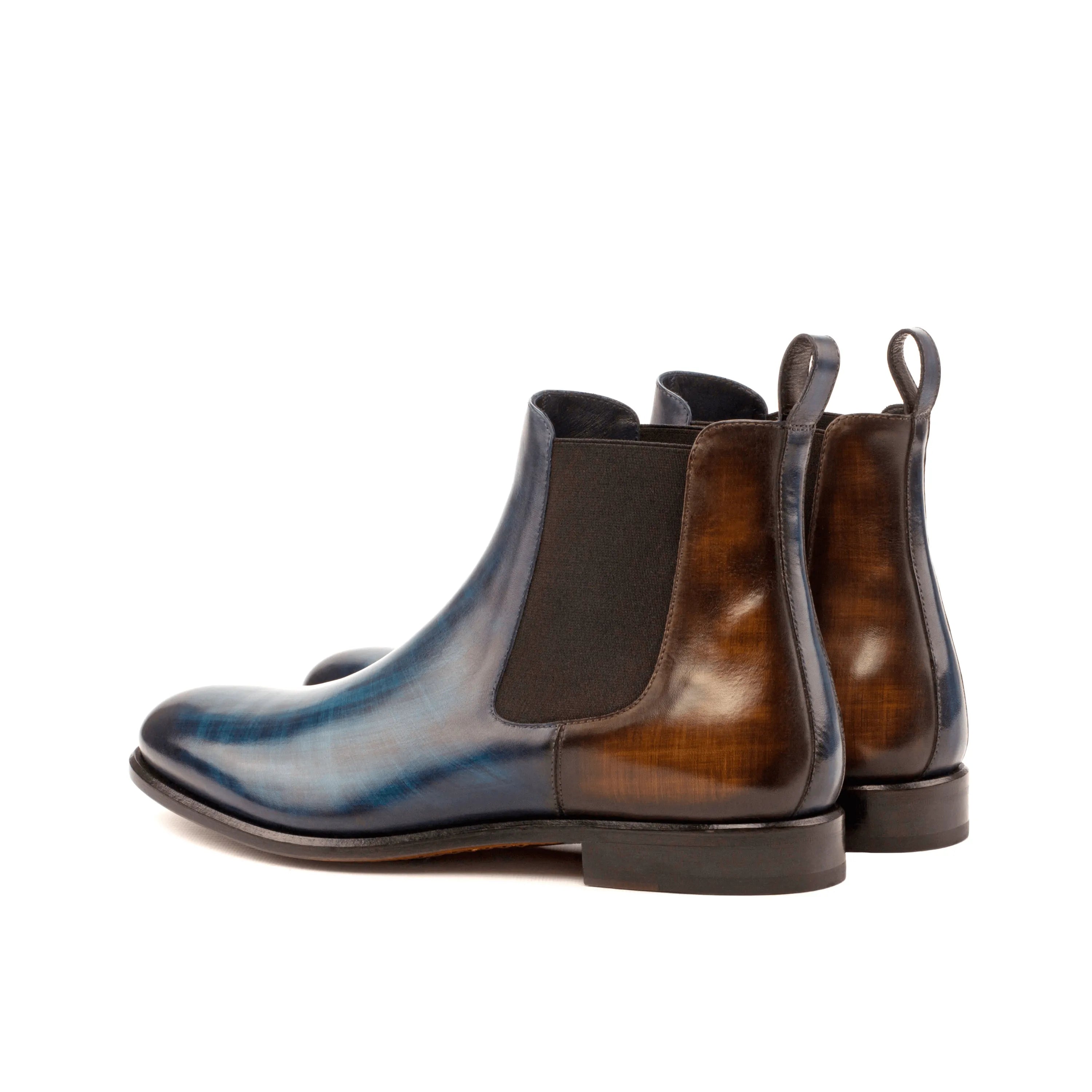 Two-toned leather Babak Patina Chelsea Boots showcasing exquisite crust patina design