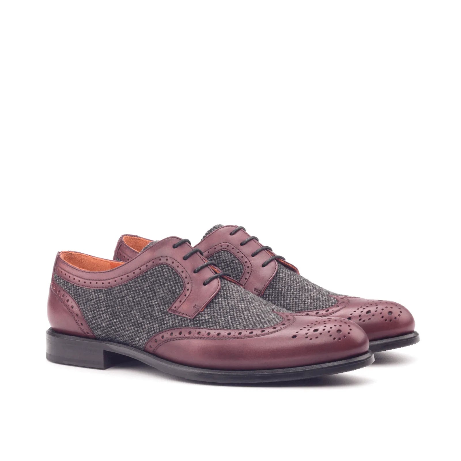 Burgundy leather and tweed wingtip blucher from Balbina Ladies Derby Wingtip II