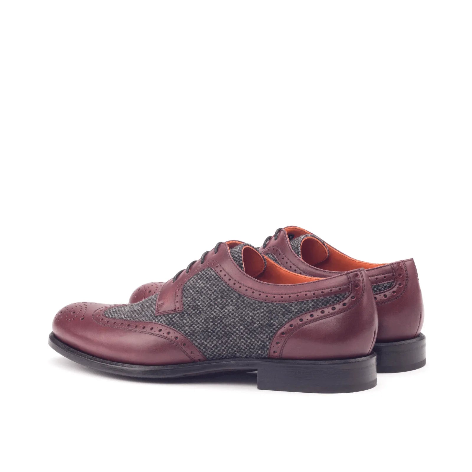 Burgundy leather and gray tweed Wingtip Blucher in the Balbina Ladies Derby style