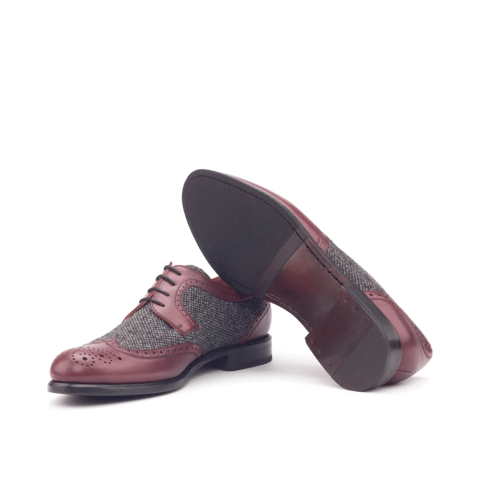 Burgundy leather and tweed Balbina Ladies Derby Wingtip Blucher shoes for women