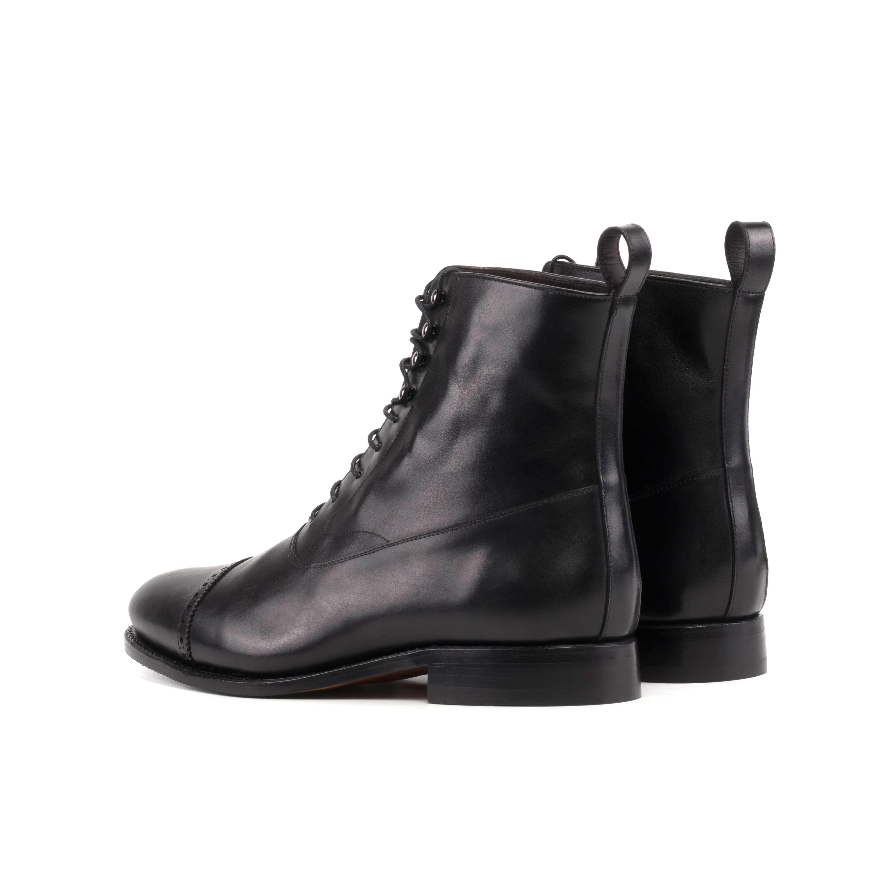Bartos Balmoral Boots: black leather lace-up ankle boots with closed channel lacing