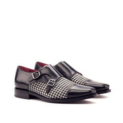 Black and white houndstooth Battani Double Monk II double monk strap shoes for men