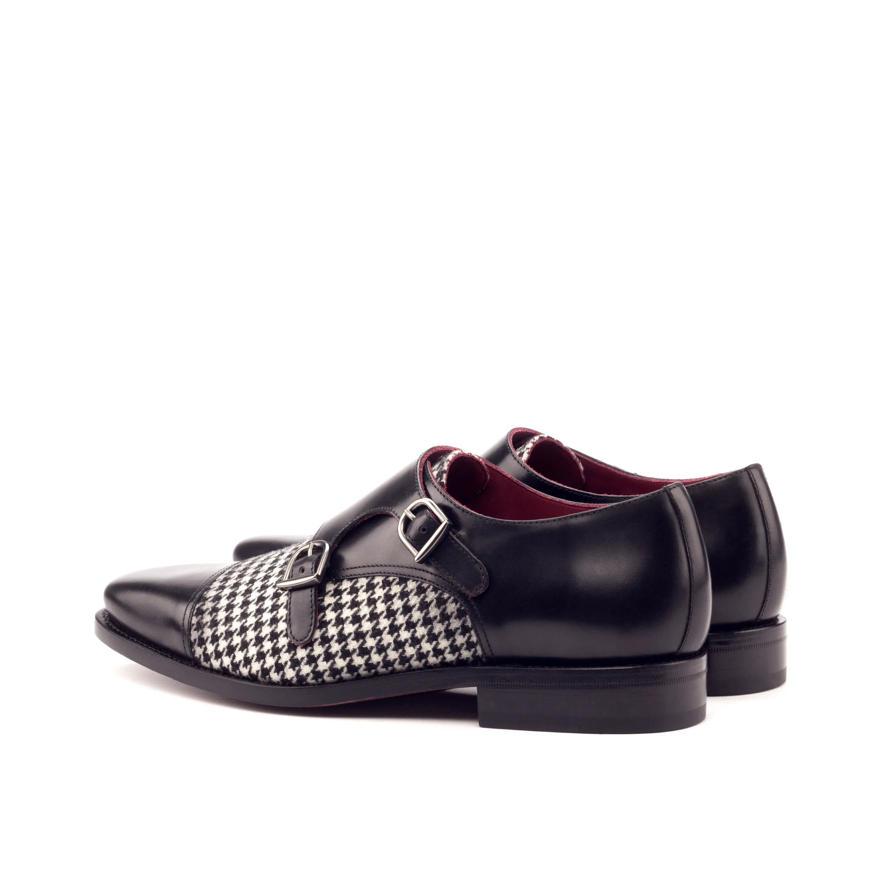 Black and white houndstooth Battani Double Monk strap shoes for stylish elegance