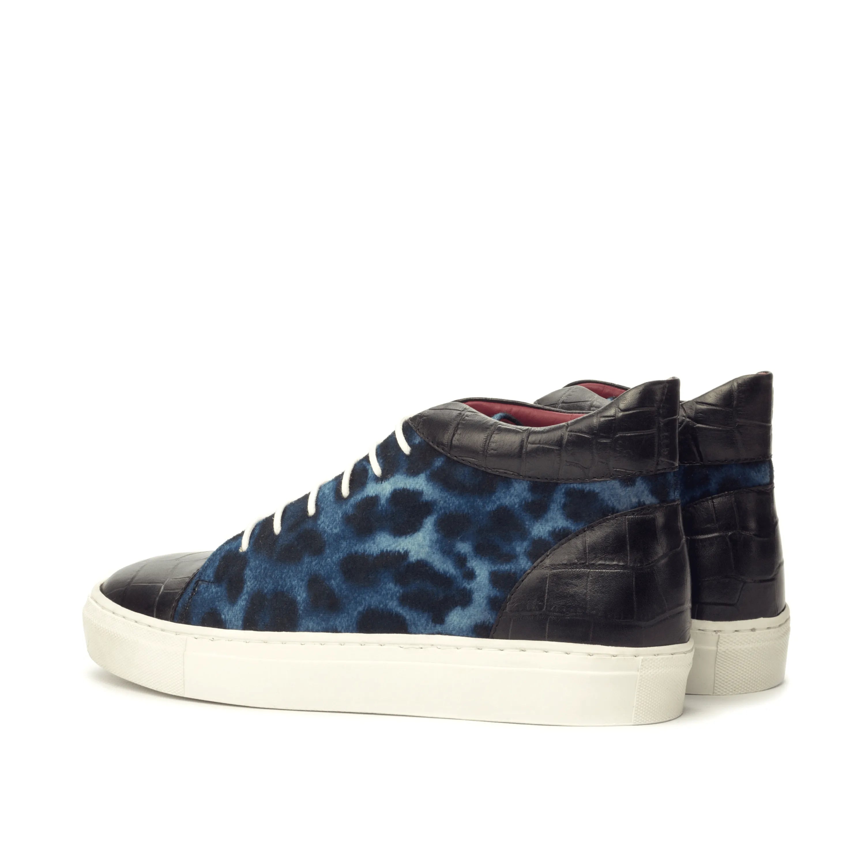 Blue leopard print Belen high top sneakers II, luxury bespoke shoes for men