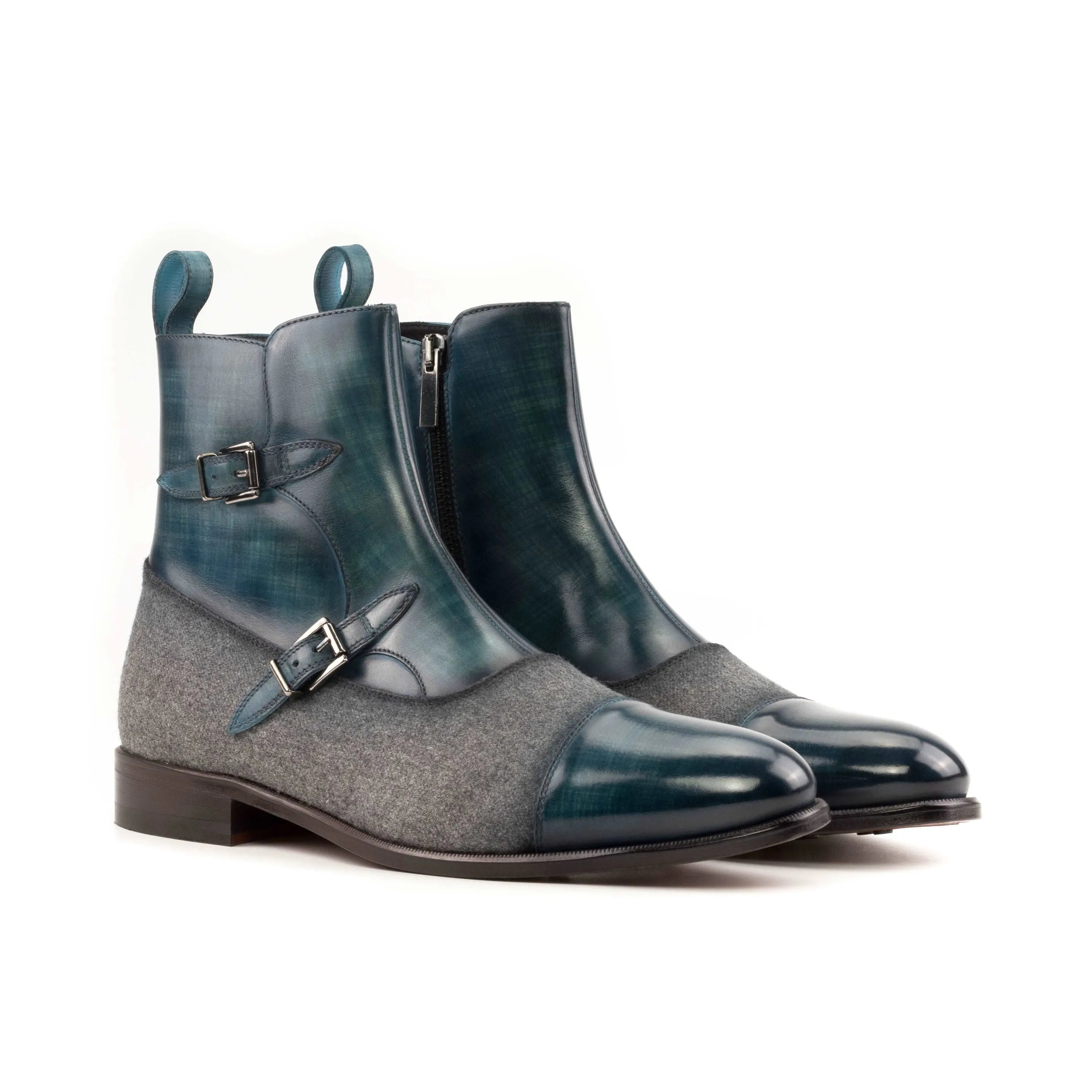 Two-tone leather and tweed Biagio Octavian Patina Boots for stylish footwear