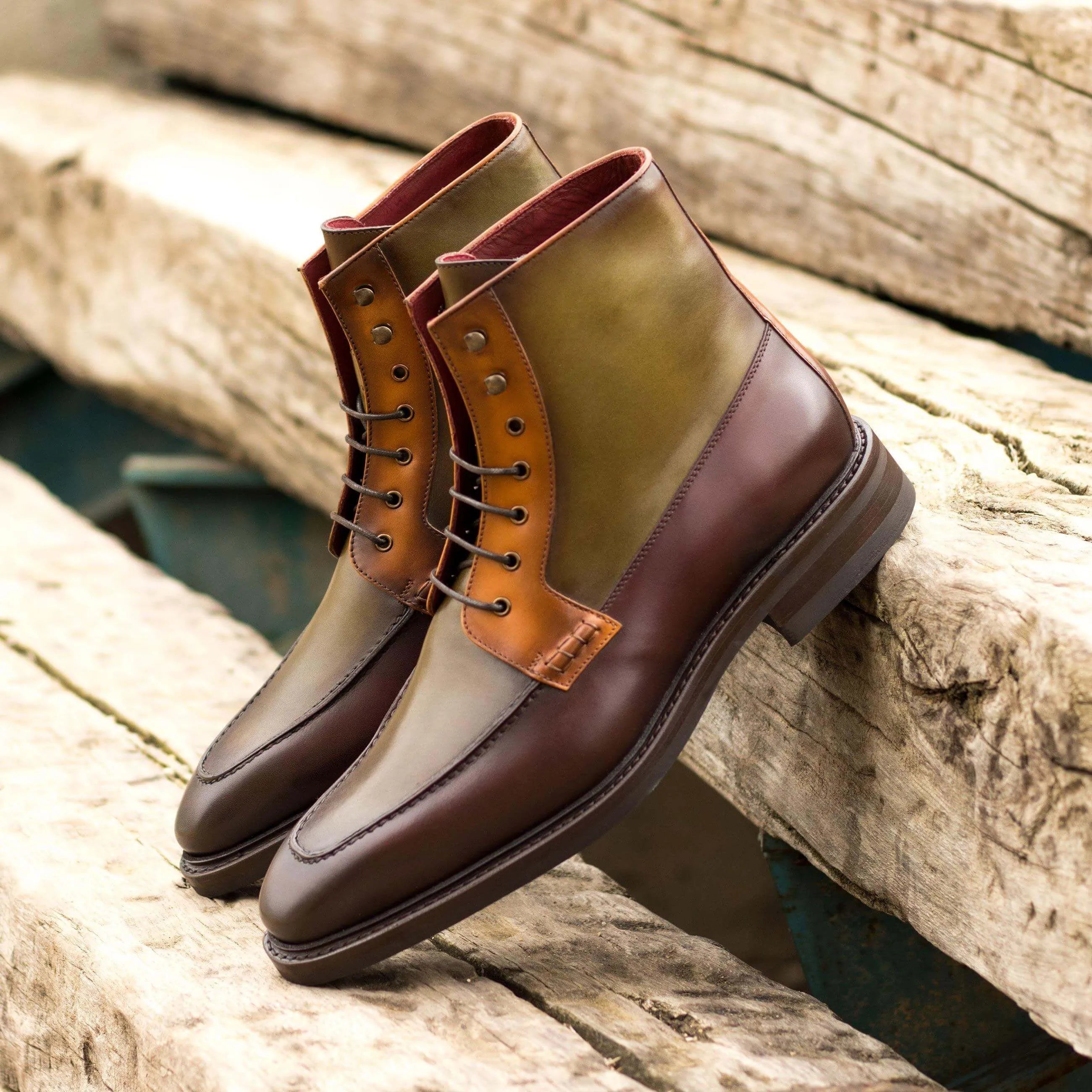 Two-toned leather lace-up Birmingham Moc Boots II featuring stylish moc boots design
