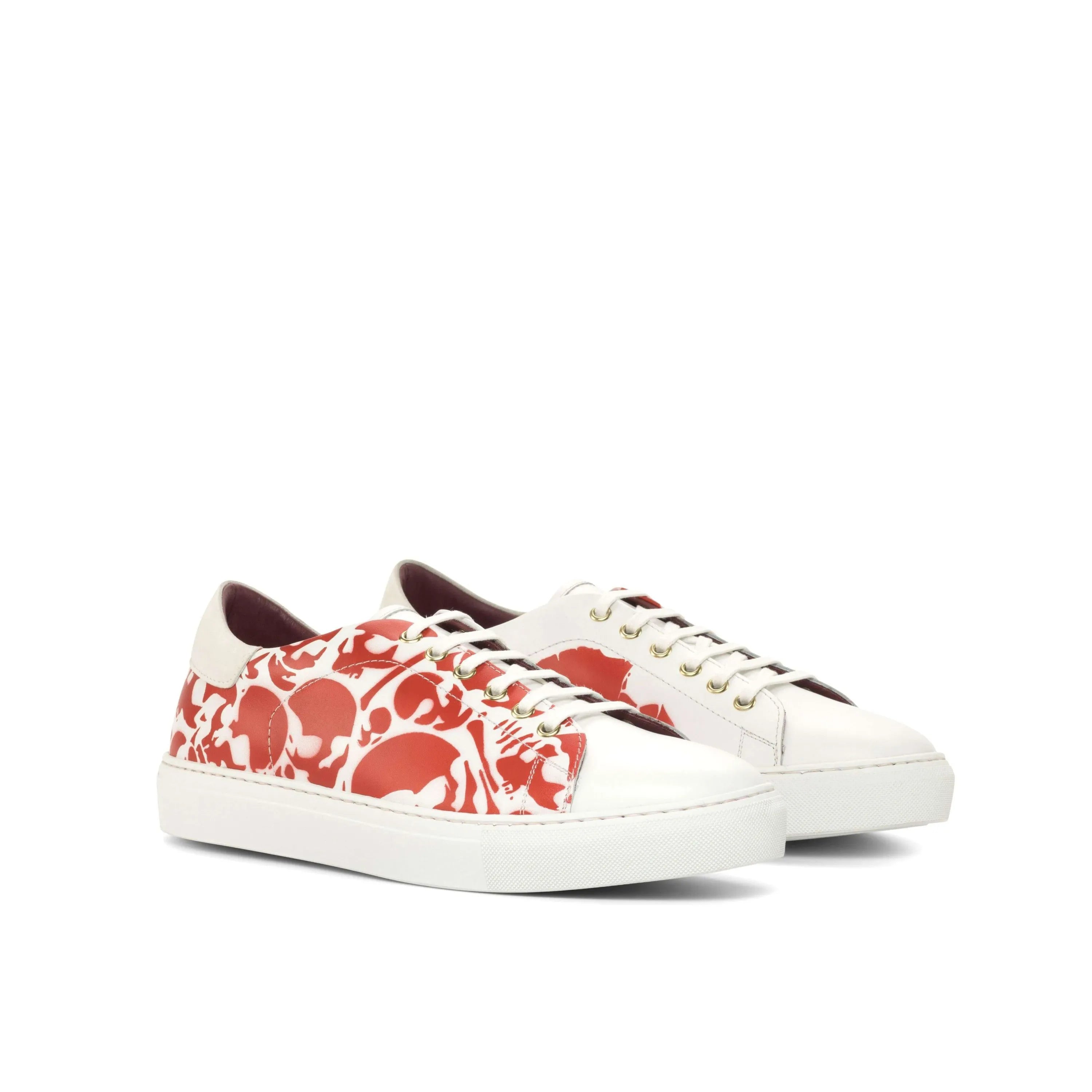 Red and white skull-patterned Blake Trainer Sneaker showcasing unique design elements