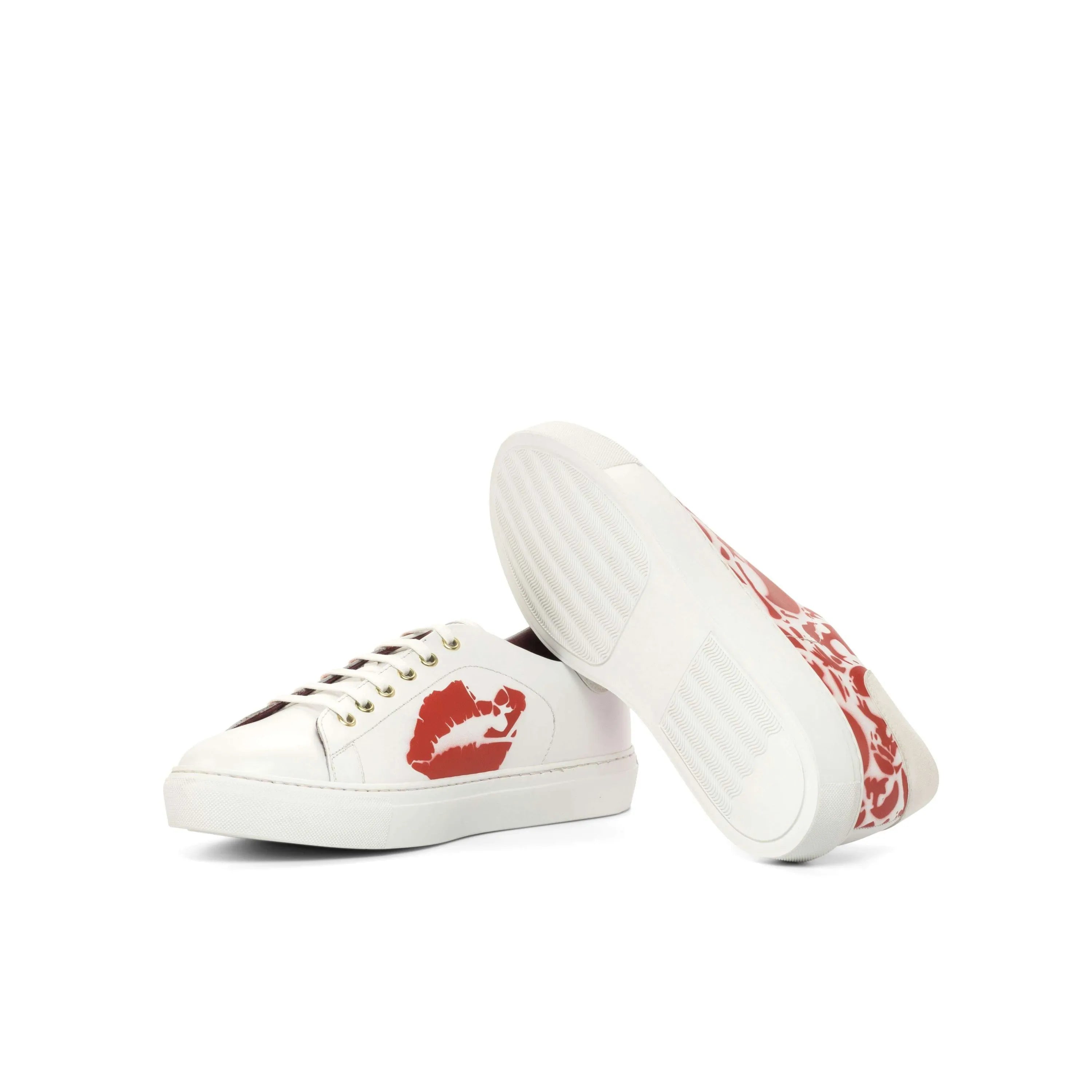White Blake Trainer Sneaker featuring a red lip print design for stylish footwear