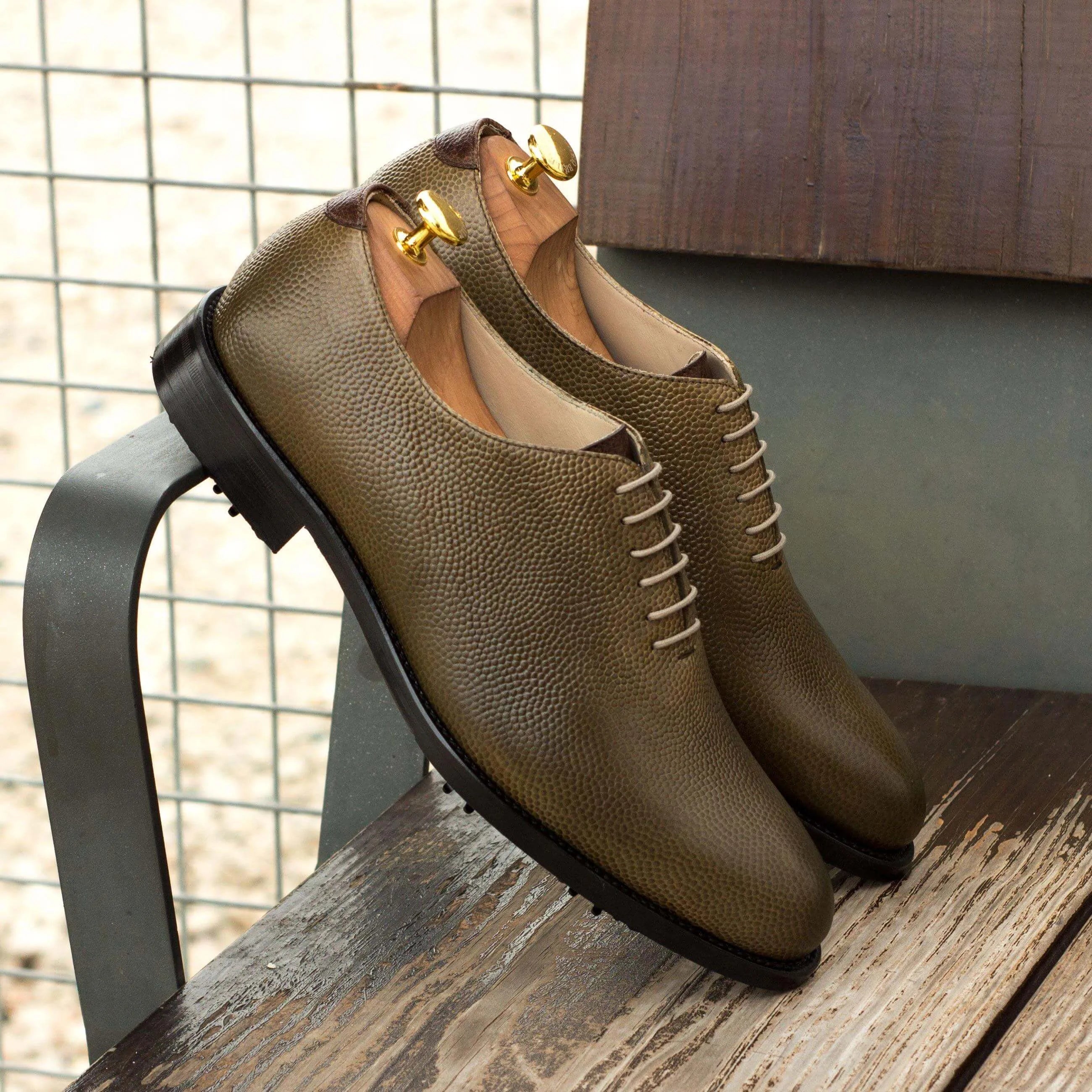 Olive green leather dress shoes from Bogy Wholecut Golf Shoes II collection