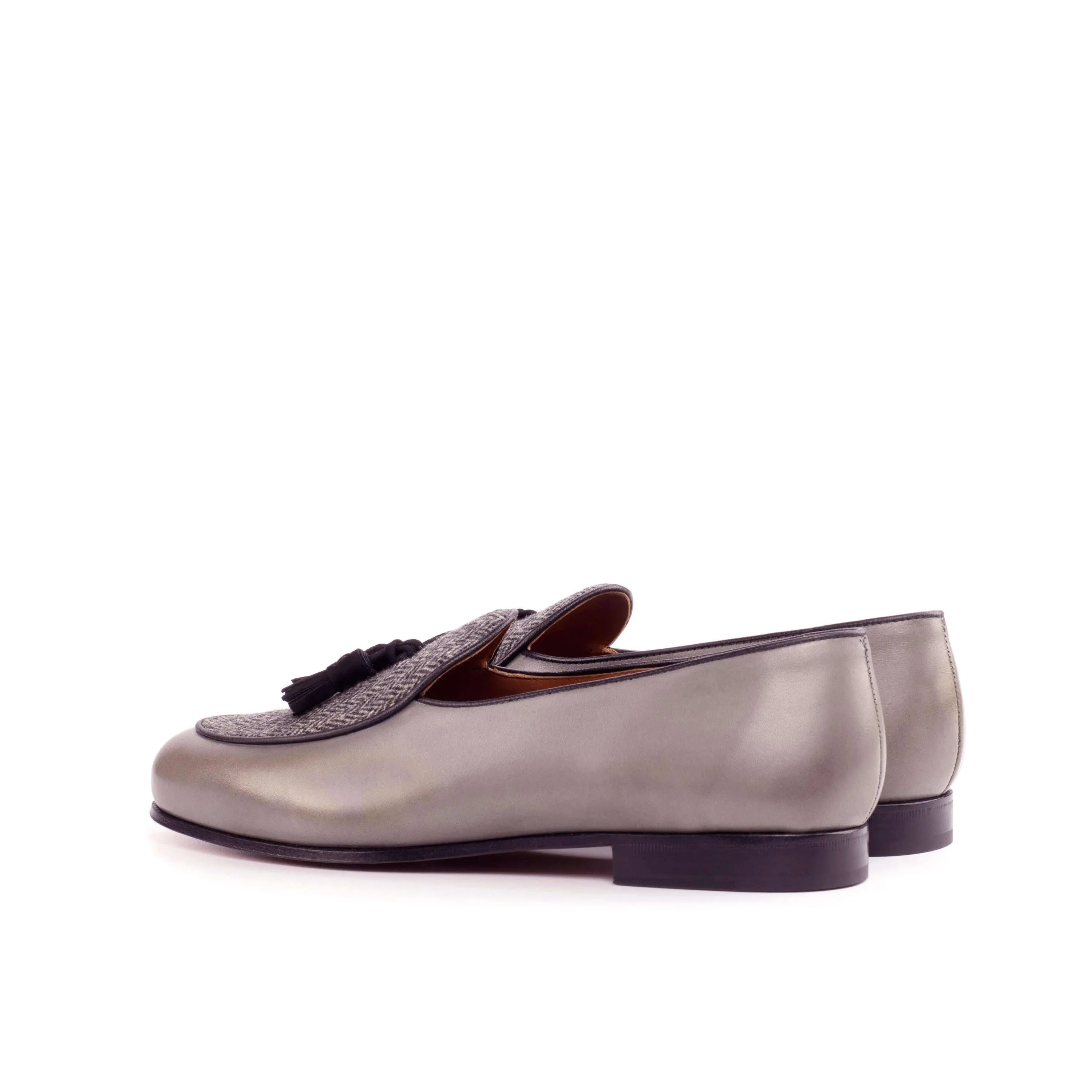 Gray Leather Tassel Loafers from the Boni Belgian Slipper II crafted in Painted Calf