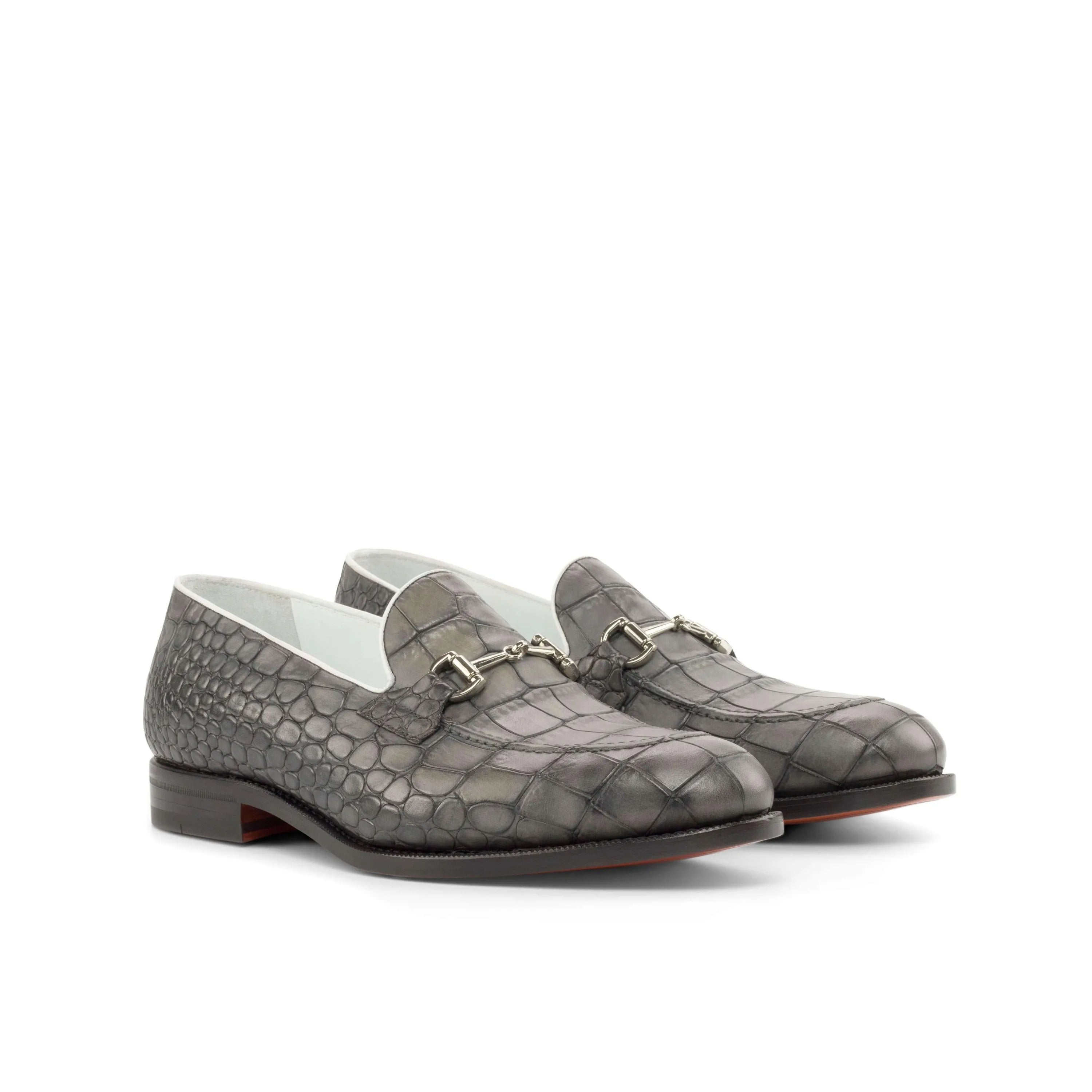 Gray crocodile-patterned leather Boris Loafers, luxurious bespoke shoes for men