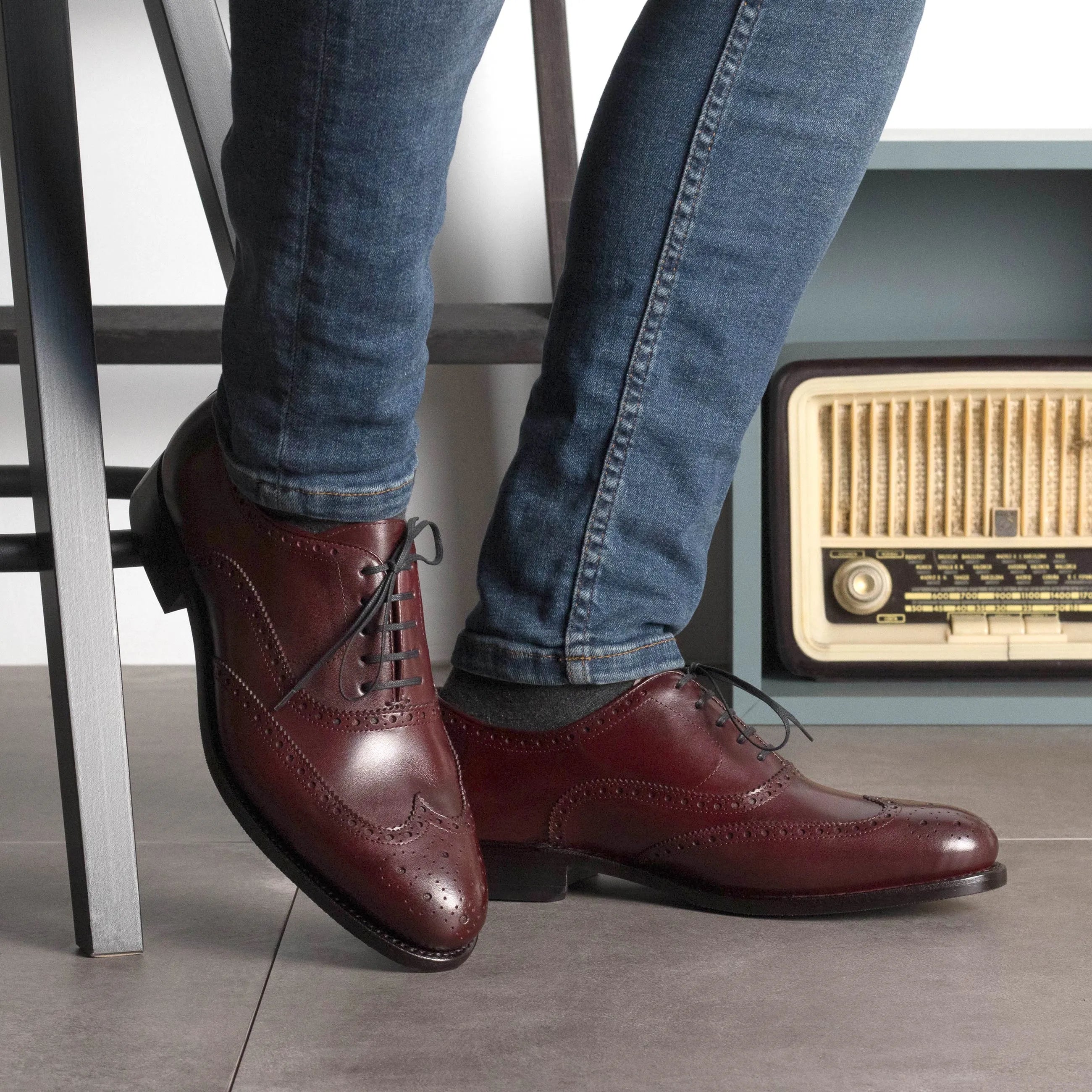 Burgundy leather wingtip brogue shoes from Borock, perfect dress shoes for the fast lane
