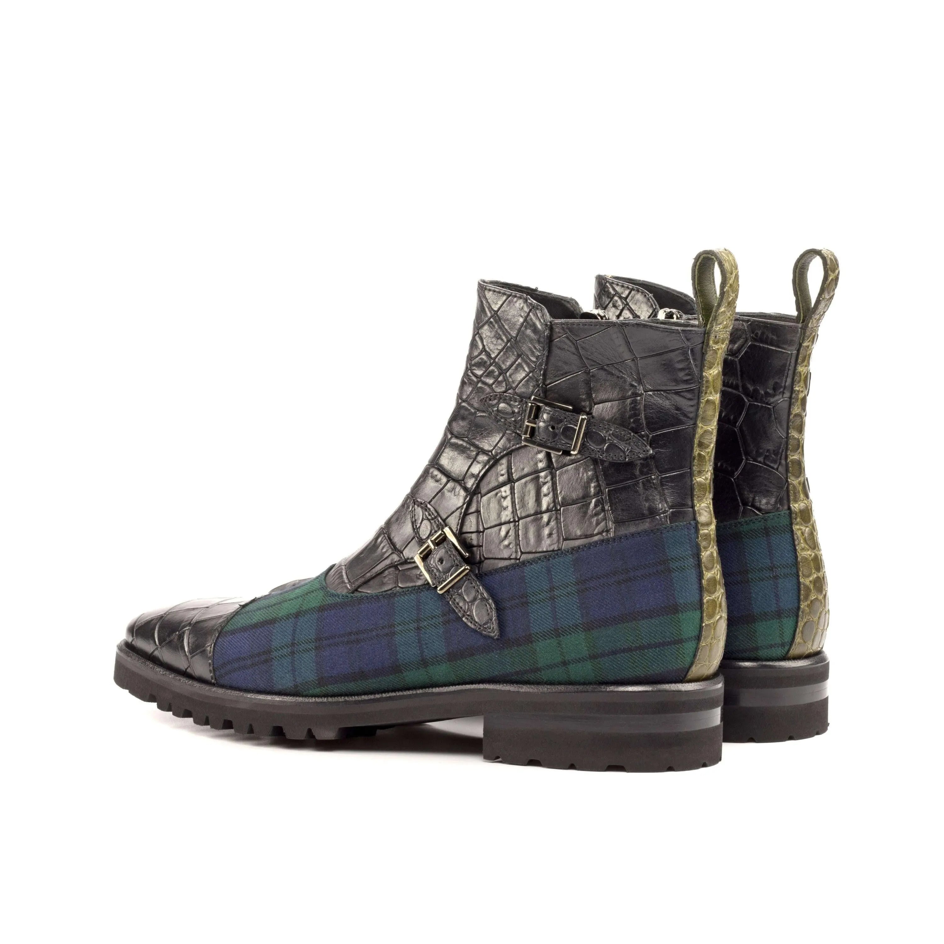 Black and plaid leather Botanic Octavian Boots II showcasing stylish footwear design