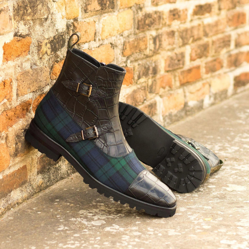 Tartan and crocodile leather Botanic Octavian Boots II showcasing unique style