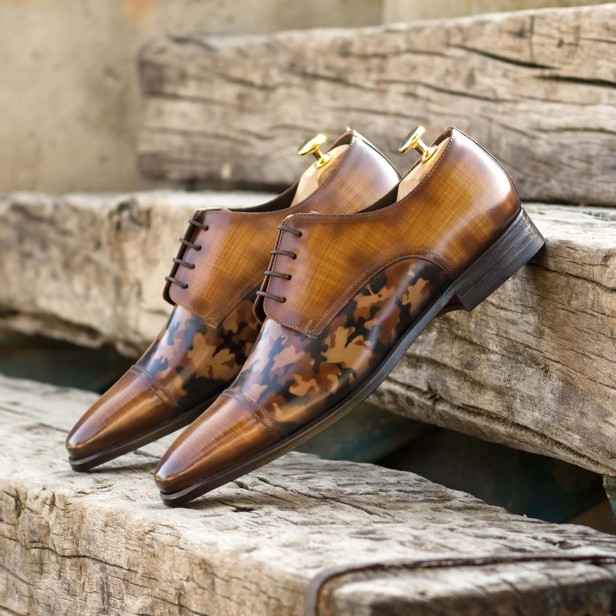 Brown leather Bristol Patina Derby shoes with a sophisticated patina finish