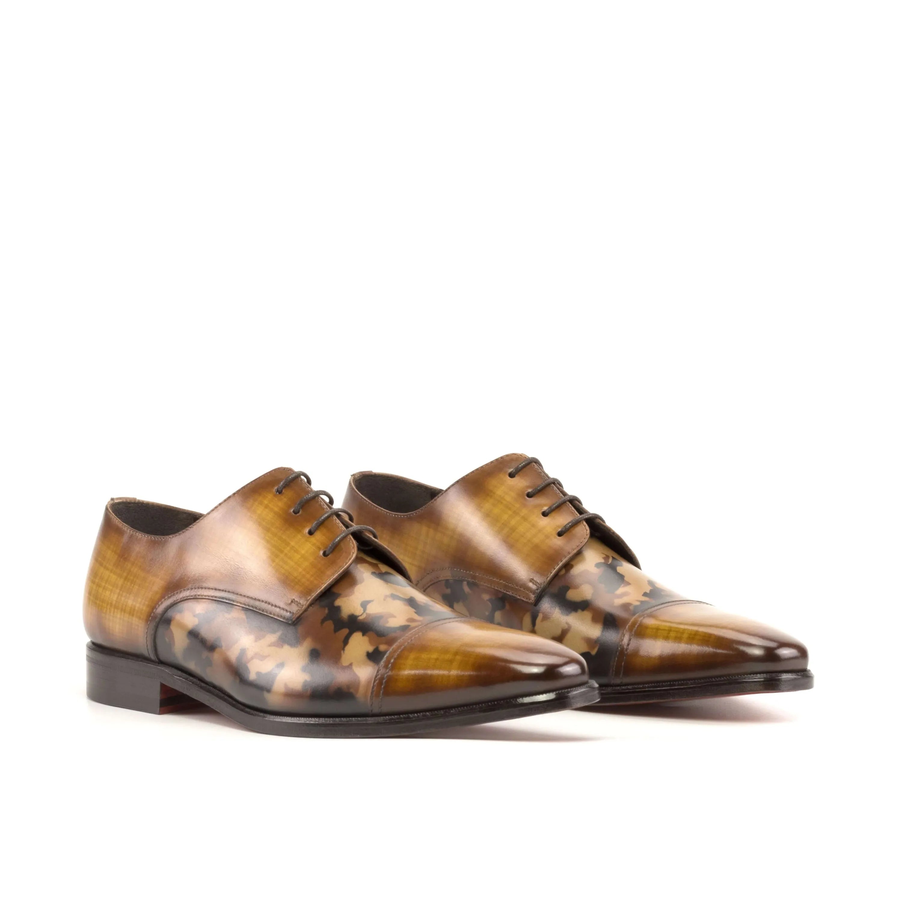 Patterned brown leather Bristol Patina Derby shoes for stylish formal wear
