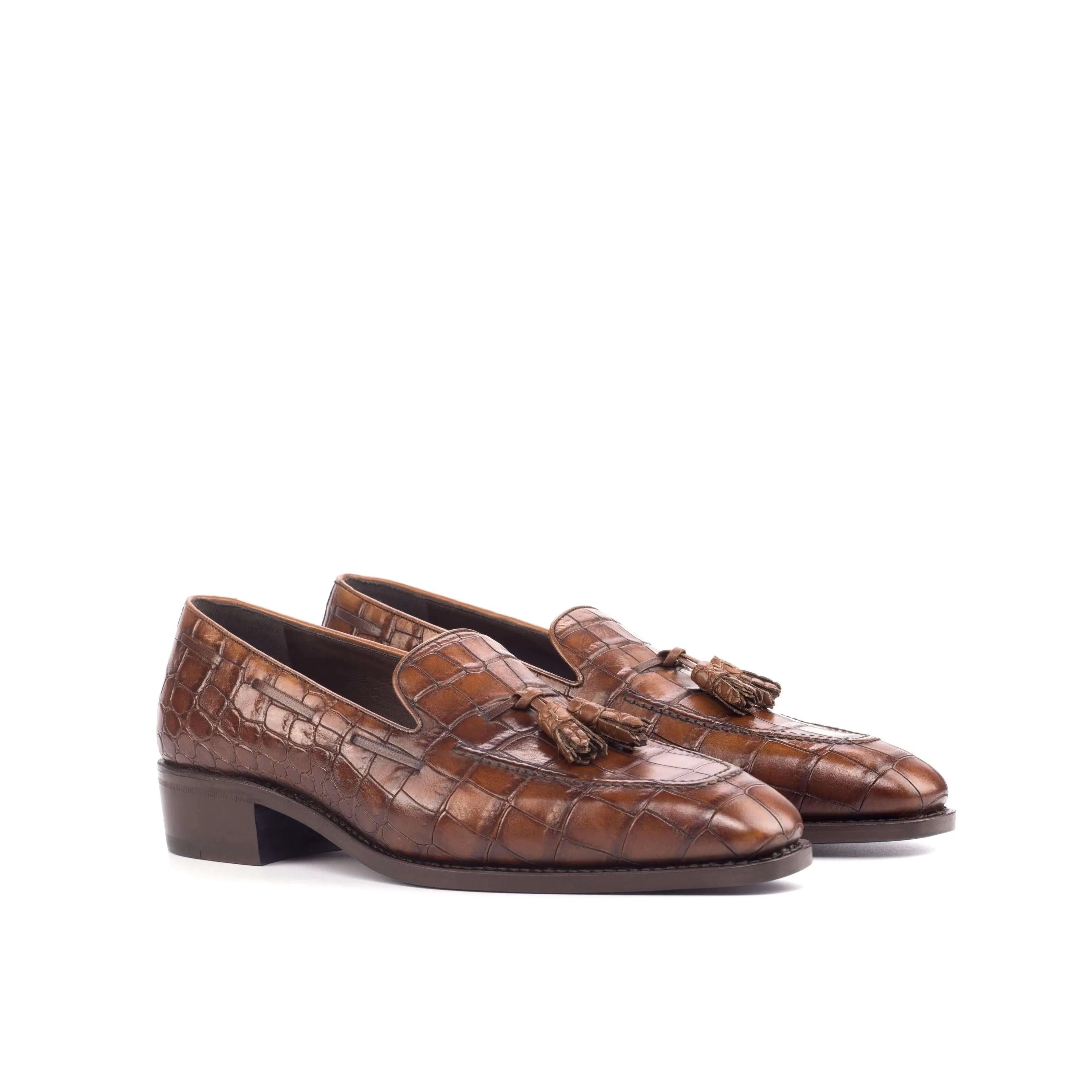 Brown leather tassel loafers by Bruno Croco Loafers II featuring a chisel toe design