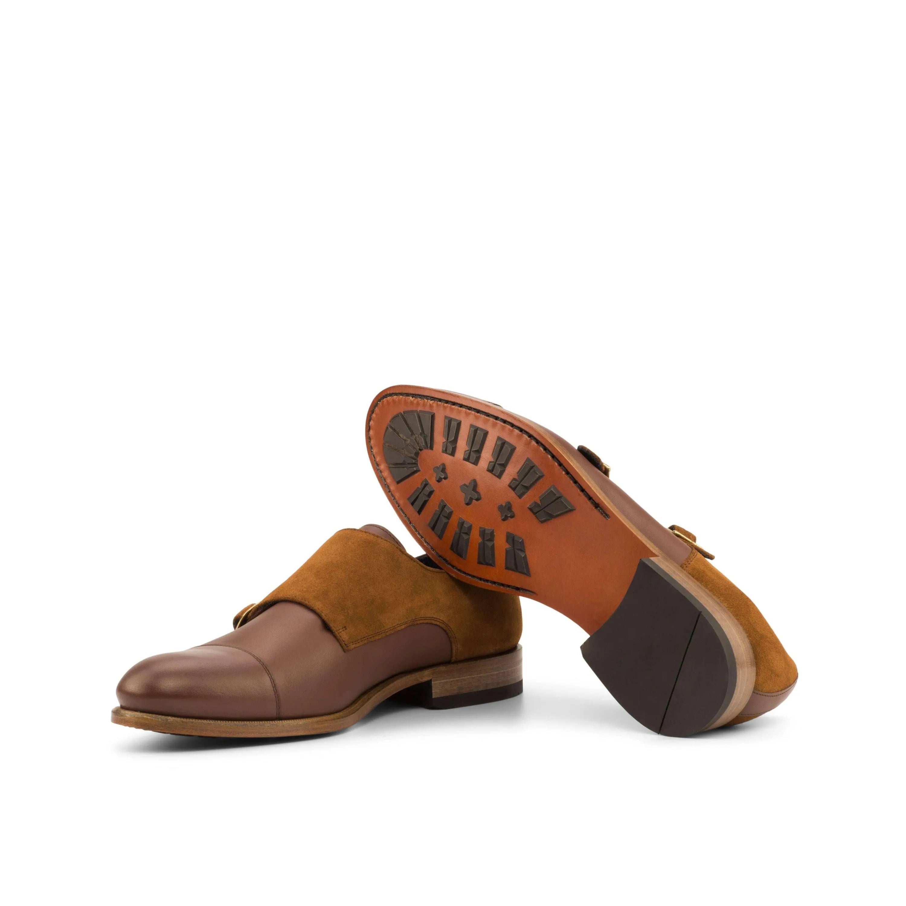 Two-toned brown leather Brusca Double Monk Shoes II featuring stylish double monk straps