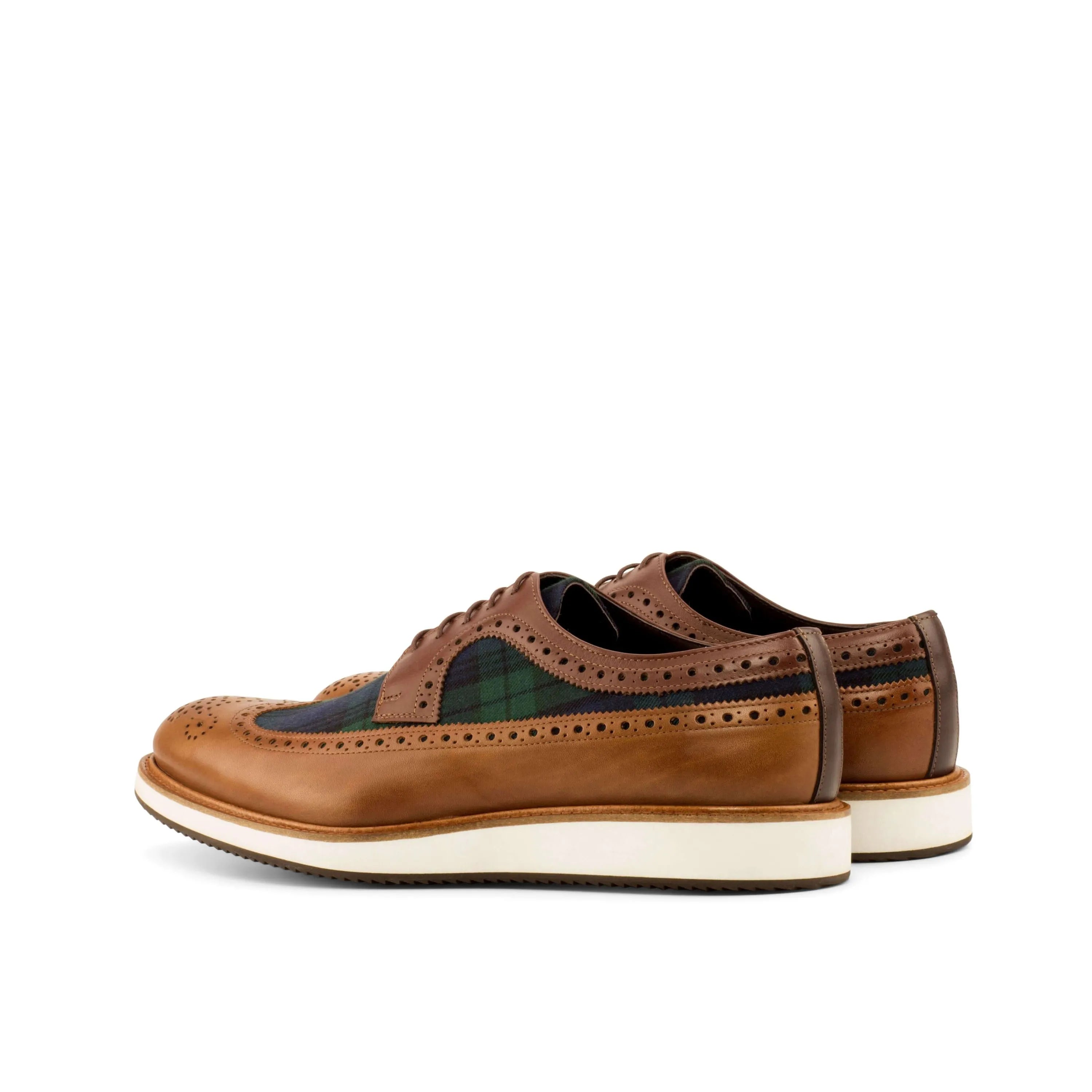 Brown leather and plaid long wingtip blucher C89 Longwing Blucher, crafted from brown box calf