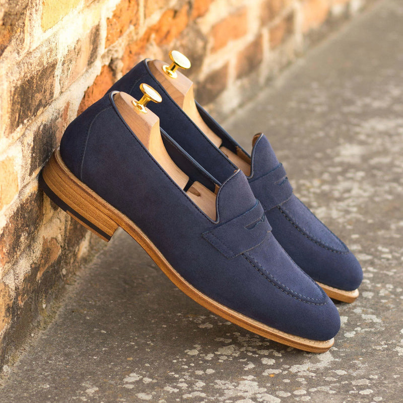 Blue suede Cadi Flex Loafers featuring Goodyear construction, ideal flex shoes for style