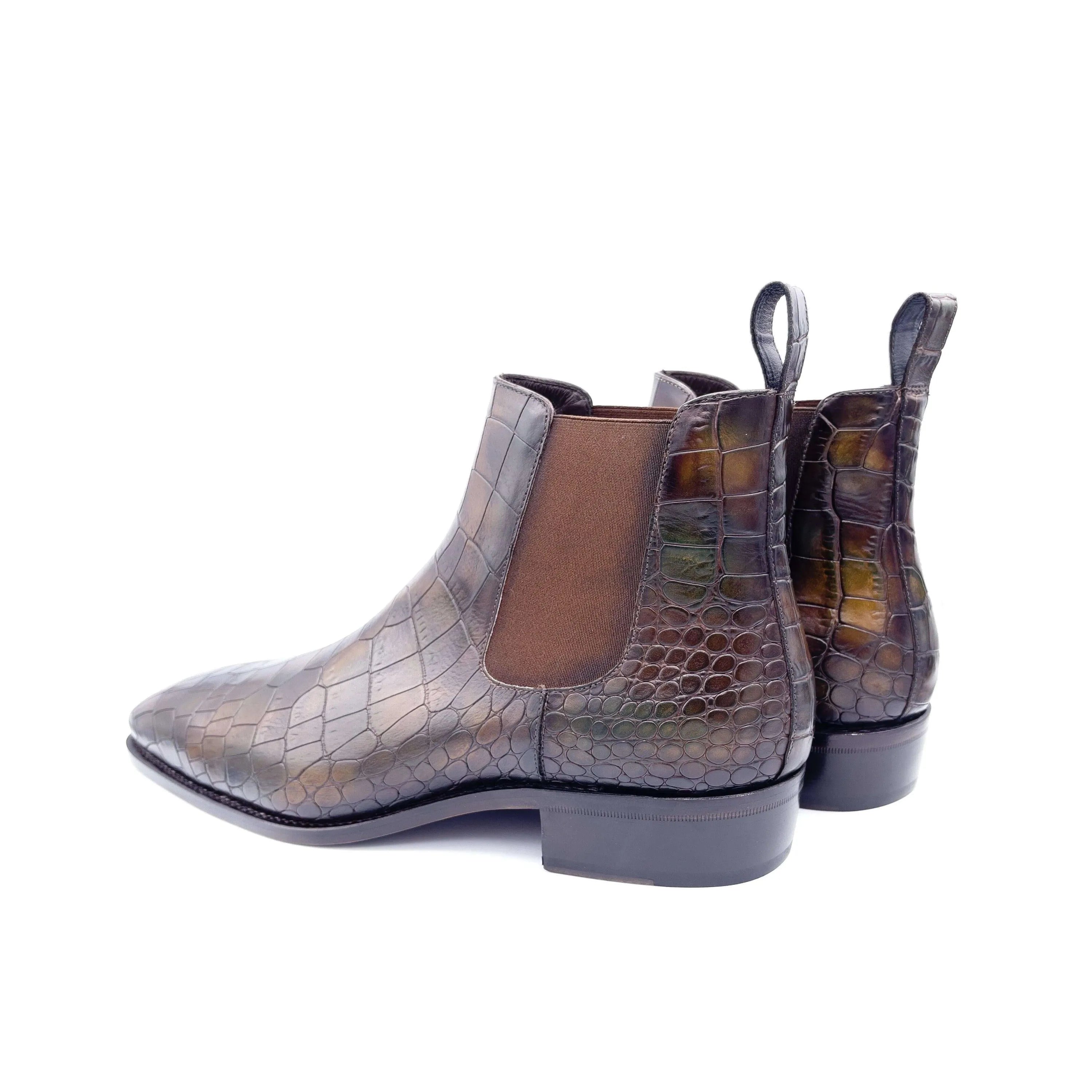 Brown leather Cairo Patina Chelsea Boots II featuring a stylish chisel toe design